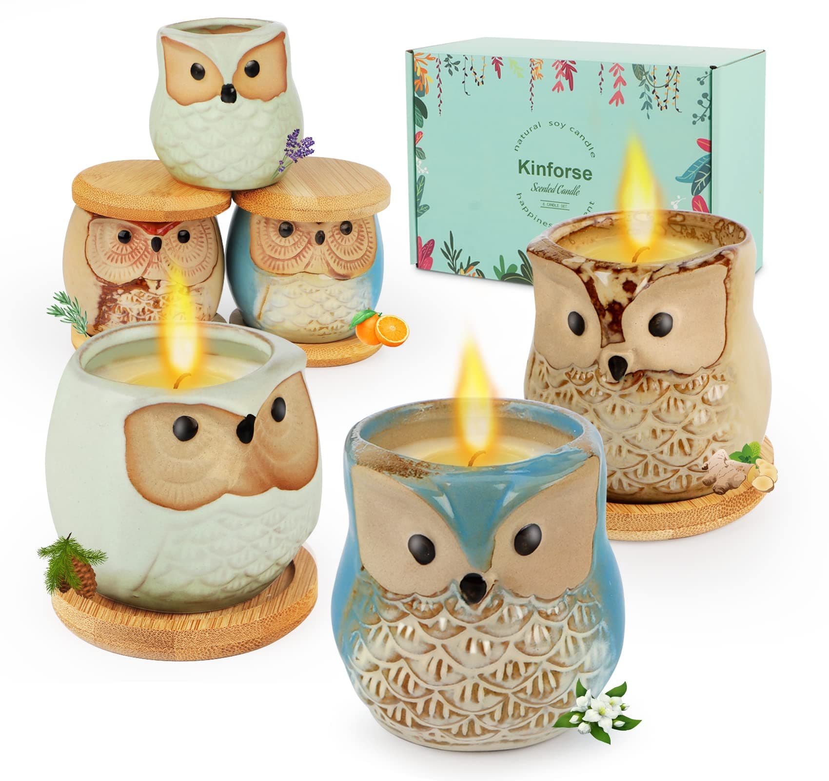 Home Scented Candles Gifts for Women 6 Pcs Birthday Gifts for Women Owls Candles Gifts for Women