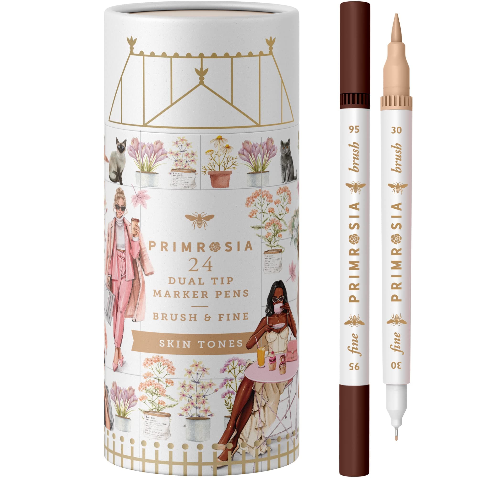 24 Skin Tones Dual Tip Marker Pens, Hair and Portrait Watercolor Sketch Set – Fine and Brush Ends, Art Supplies for Coloring, Sketching and Drawing