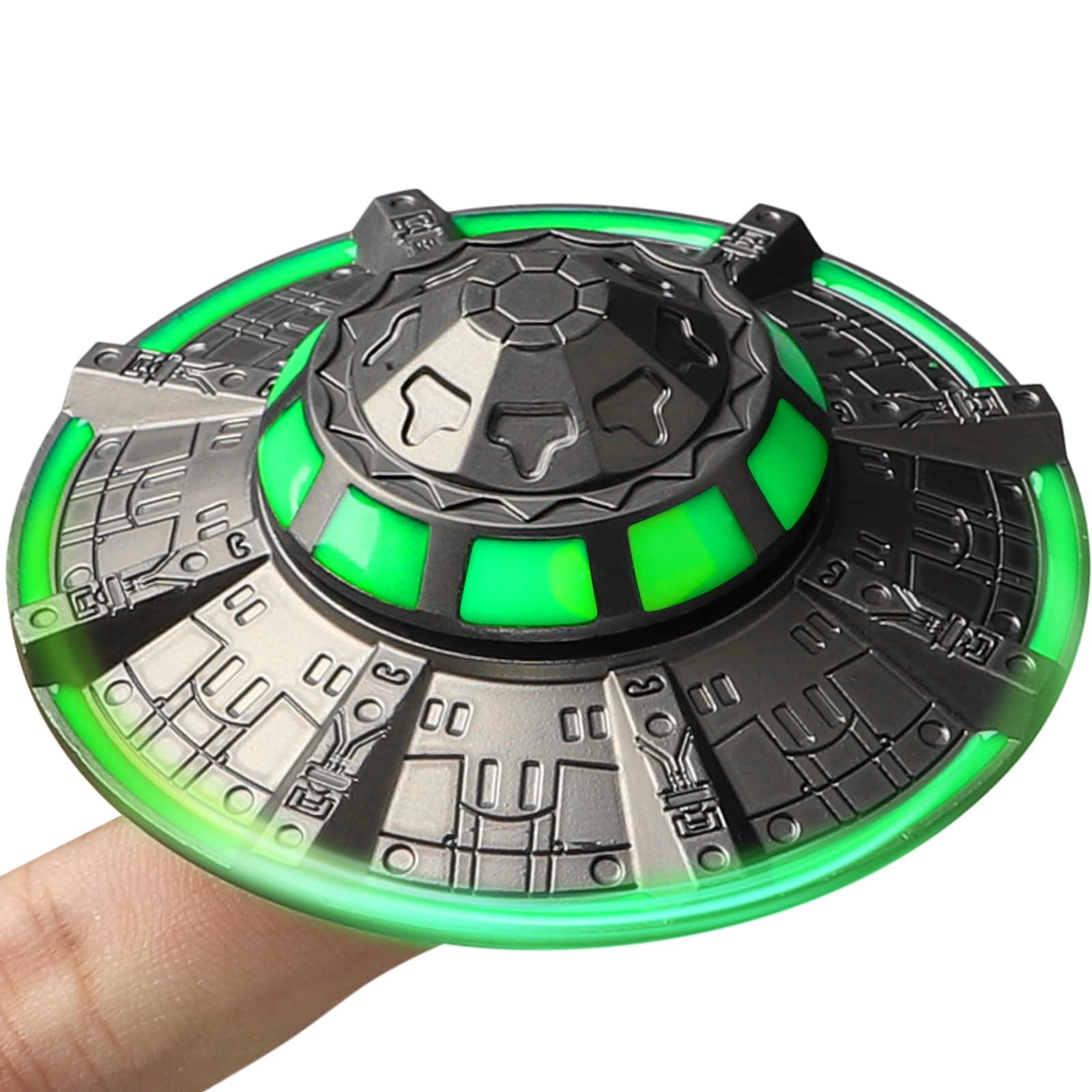 UFO Fidget Spinner for Kids Adults, Metal Luminous Space Desk Toy, Cool EDC Gadgets Anxiety Stress Relief Toys, Holiday Stocking Stuffer, Birthday Party Favor Gifts for Office Spaceship Toy