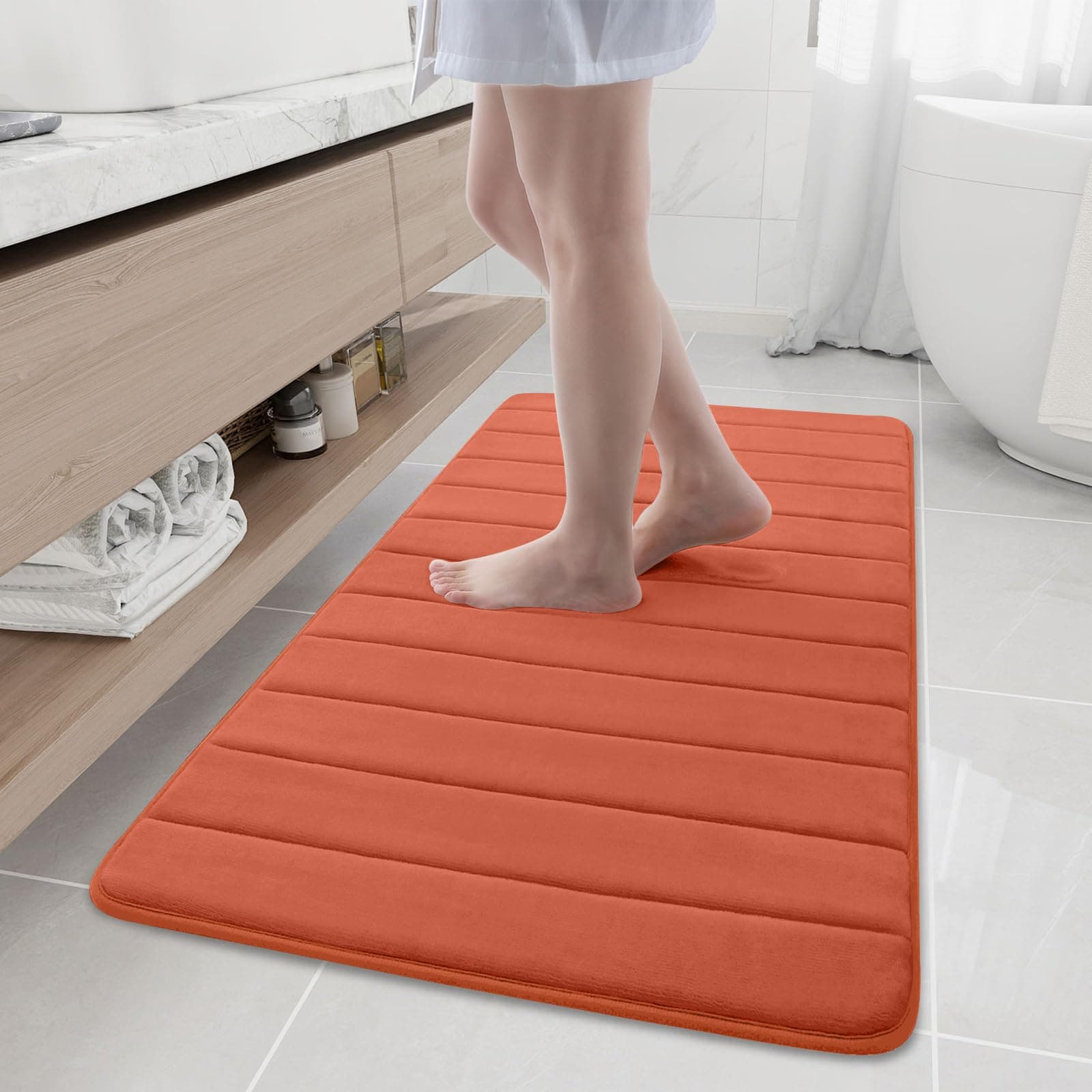 Buganda Memory Foam Bath Mat, 47" x 24", Ultra Soft and Non-Slip Bathroom Rugs, Water Absorbent and Machine Washable Bath Rug Runner for Bathroom, Shower, and Tub, Coral