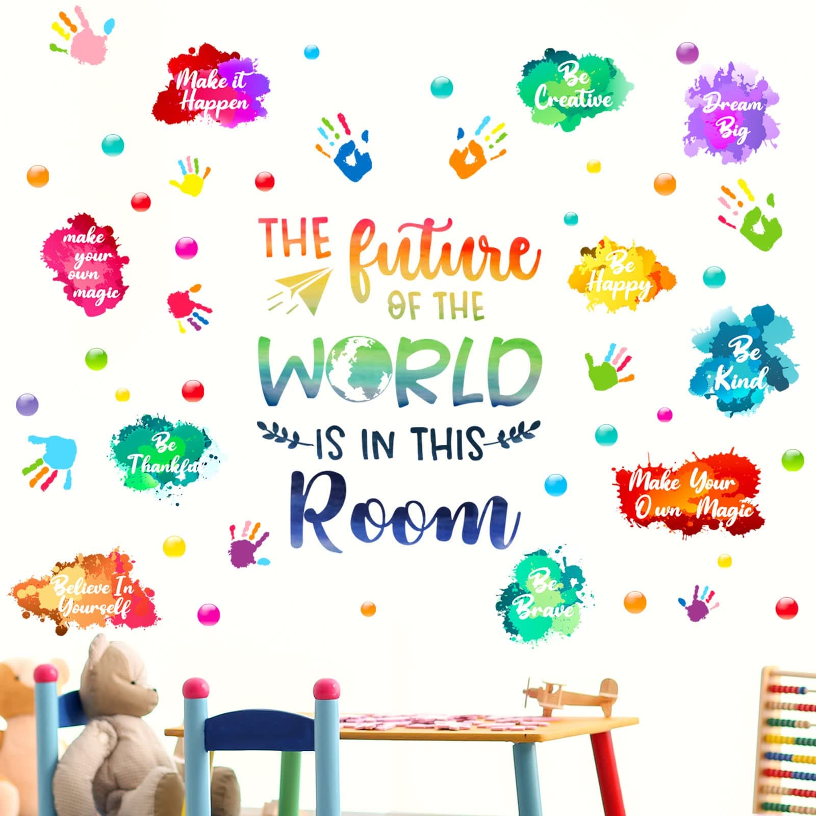 Kids Wall Decals Classroom Decals Colorful Inspirational Wall Decals Daycare Decals Playroom Wall Decor Motivational Wall Decals Positive Saying Sticker Splatter Wall Sticker (Future of The World)