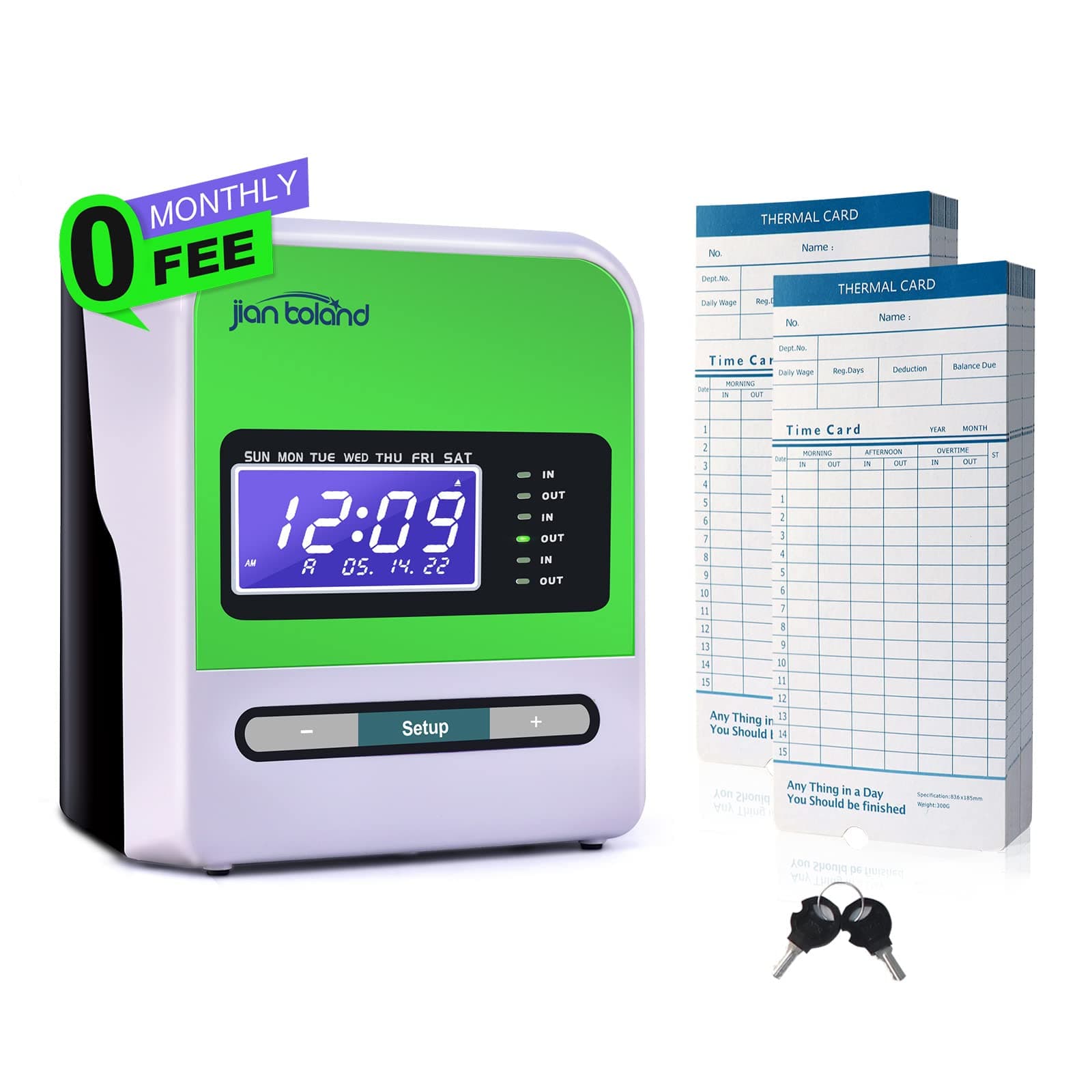 Thermal Time Clocks for Employees Small Business in/Out Time Punch Clock, No Ink Ribbons or Network Needed, with 50 Time Cards & 2 Keys 0 Monthly Fee