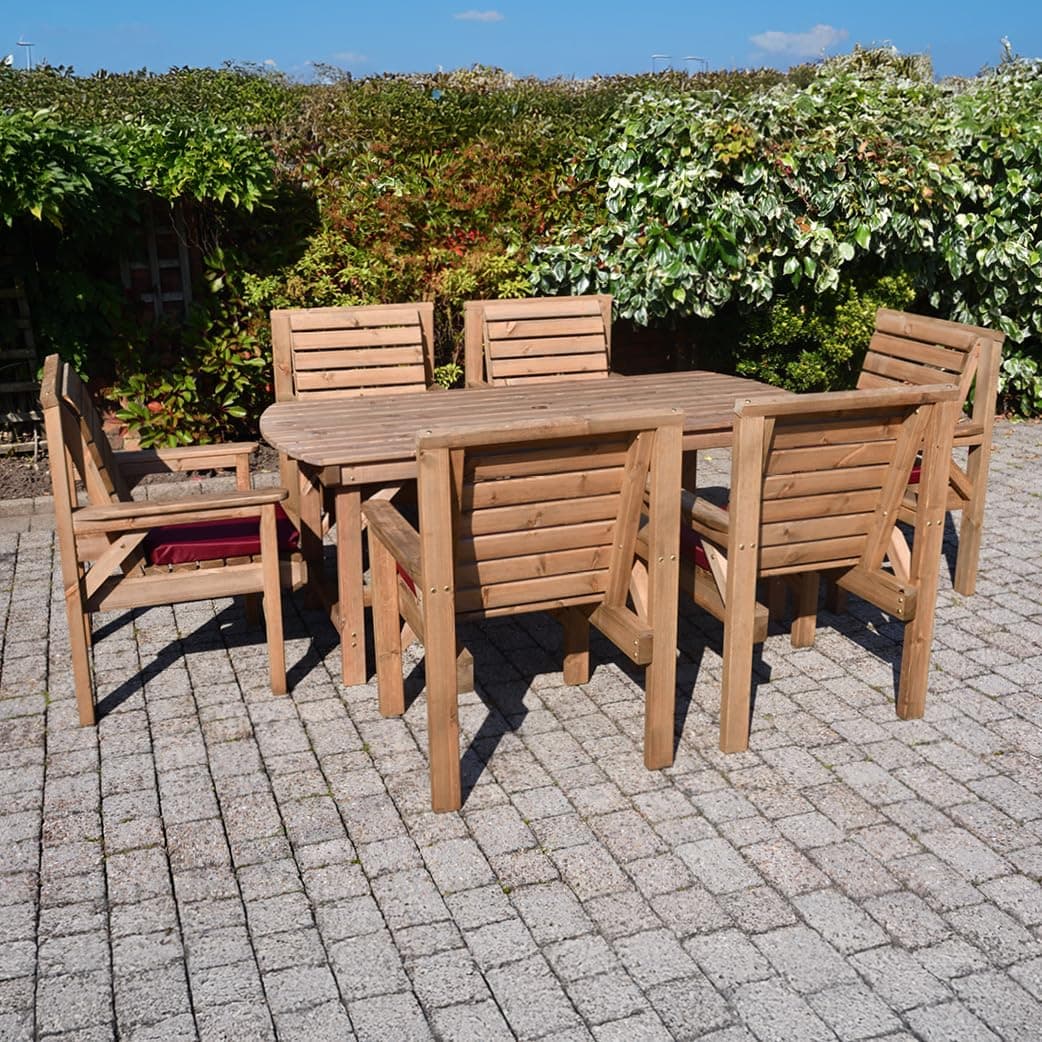 6 FEET WOODEN GARDEN FURNITURE SET PATIO SET TABLE AND 6 CHAIRS