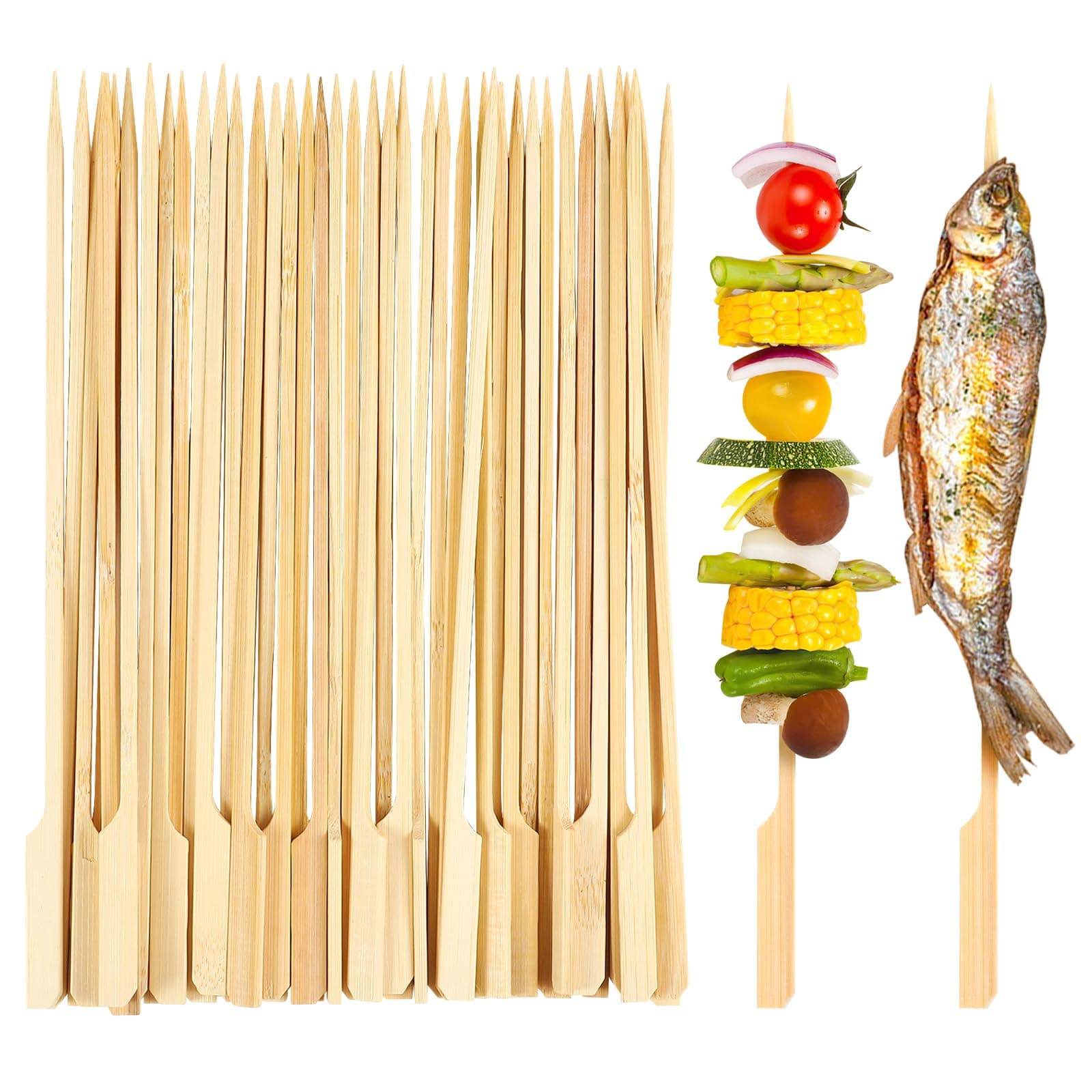 Lanjue 200 Pieces Bamboo Paddle Skewers 25CM, Flat Burgers Sticks Children Kids Wooden Fruits Picks Cocktail Barbecue Kebabs Buffets Party Fountain Fondue Stick Holders