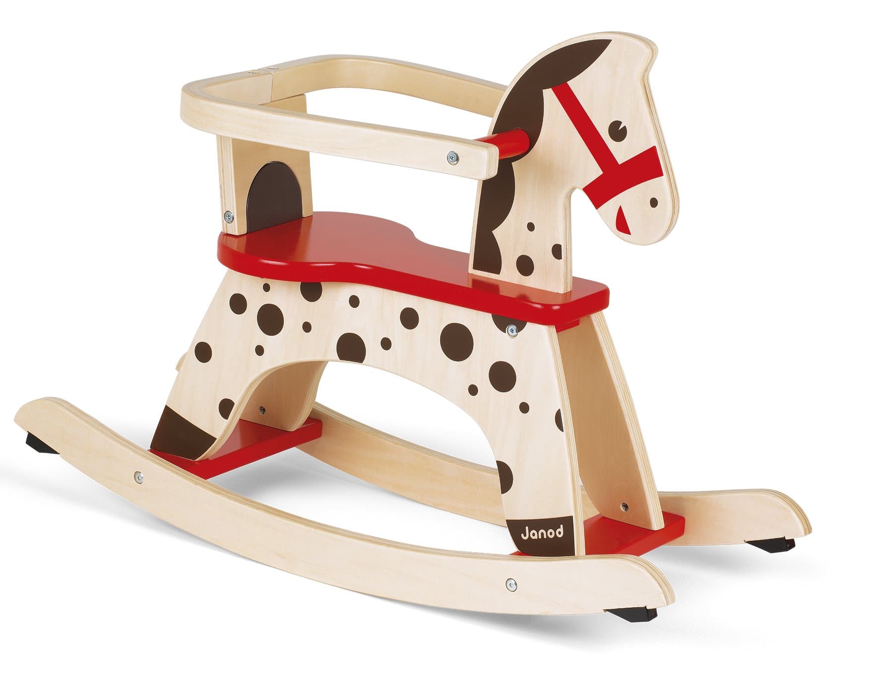 Janod - Caramel Wooden Rocking Horse - Toddler Toy - Learning Balance - For children from the Age of 1, J05984, Brown and Red