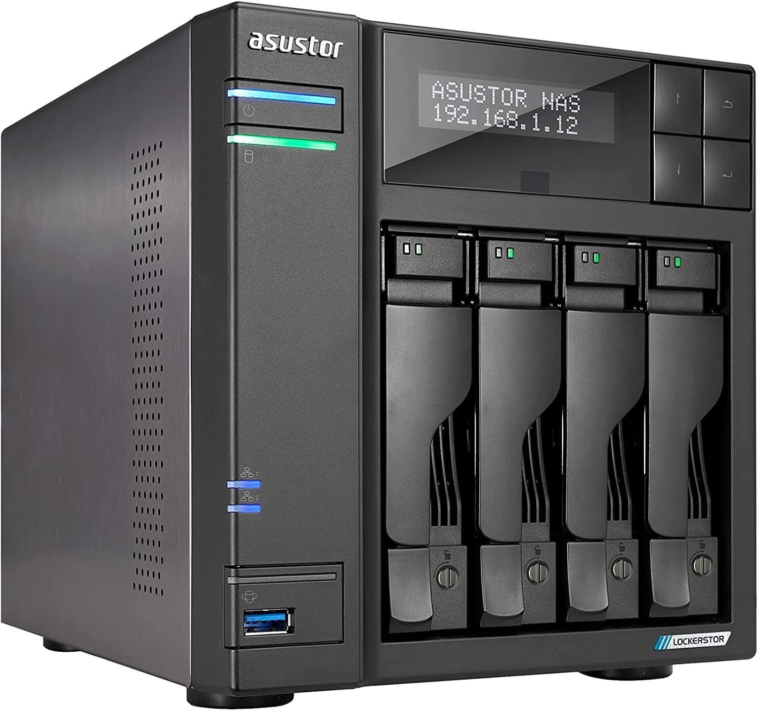 Lockerstor 4 Gen 2 AS6704T | 4 Bay NAS, Quad Core 2.0GHz CPU, 4 M.2 PCIe 3.0 SSD Slots, 2 2.5GbE Ports, 4GB RAM DDR4, Network Attached Storage (Diskless)