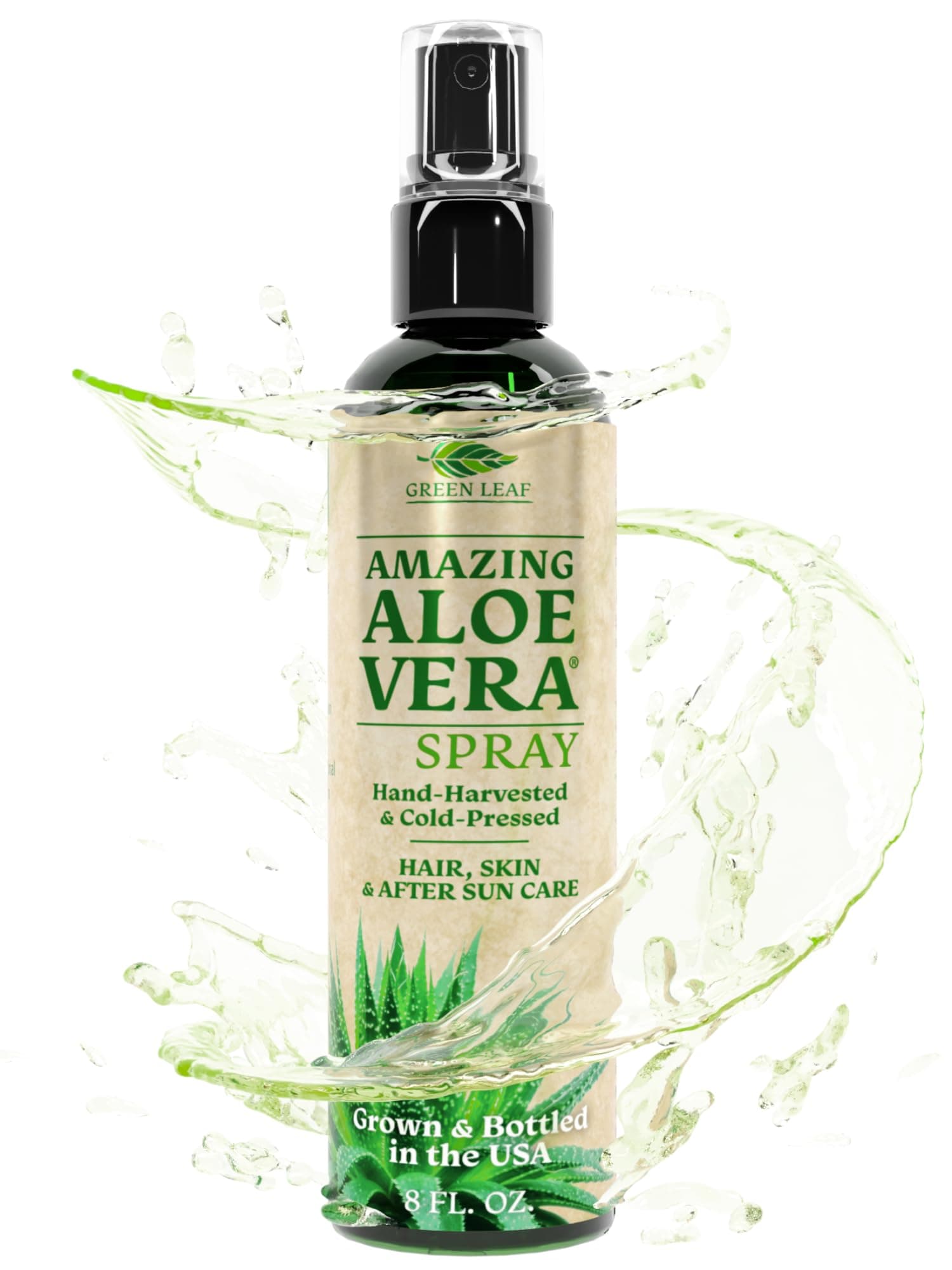 Green Leaf Naturals Organic Aloe Vera Gel Spray for Skin, Hair, Face, After Sun Care and Sunburn Relief - 99.8% Organic - 100% Pure and Natural Skin Care Moisturiser - Unscented, 240mls