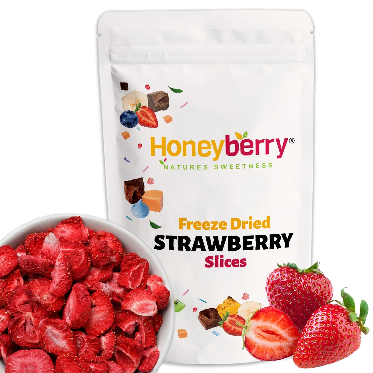 Freeze Dried Strawberry Slices 150g - 100% Natural Healthy Dry Strawberry - Perfect for Snacking, as Cake Decorations and Cocktail Garnish - Dehydrated from Frozen Berry Fruits for Drinks and Snack