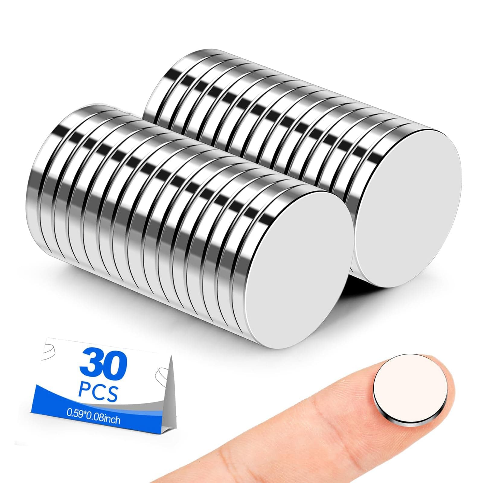 Small Magnets, 30 Pack Refrigerator Magnet 15x2mm Rare Earth Magnets Neodymium Magnet for Crafts, Whiteboard, Kitchen Cabinet
