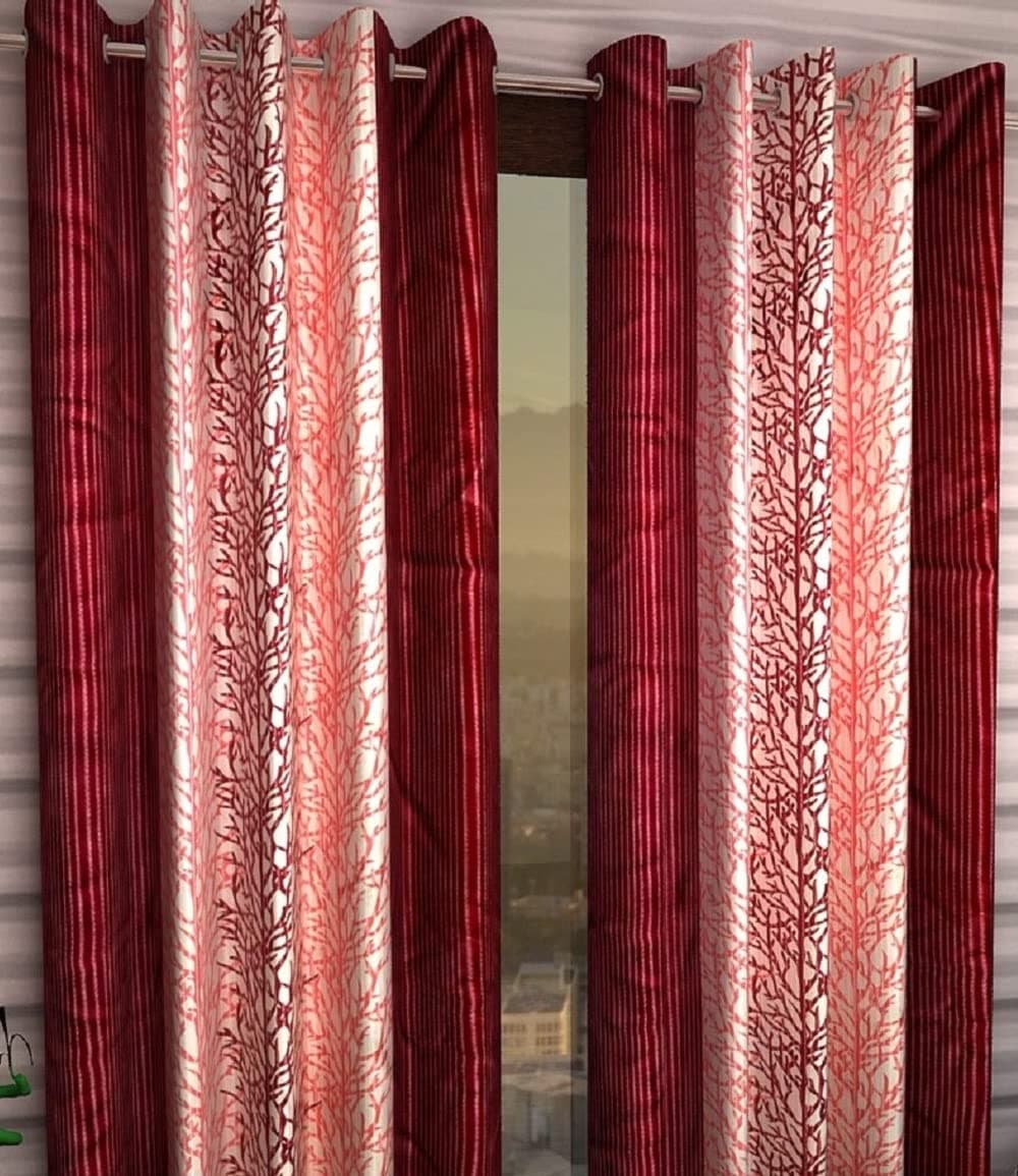 Farrell Decor 1 Piece Polyester Floral Eyelet Window Curtain (Multi Maroon, 4 x 5 Feet)