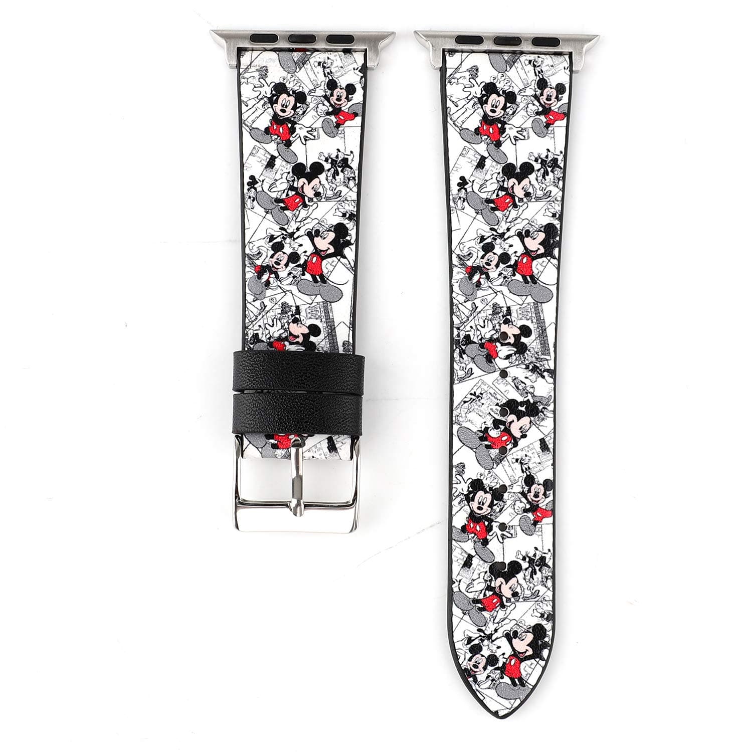 Lovely Cartoon Style Leather Girls Boys Replacement Band Compatible with Apple Watch Series 4 44mm and Series 3/2/ 1 42mm - White Mickey