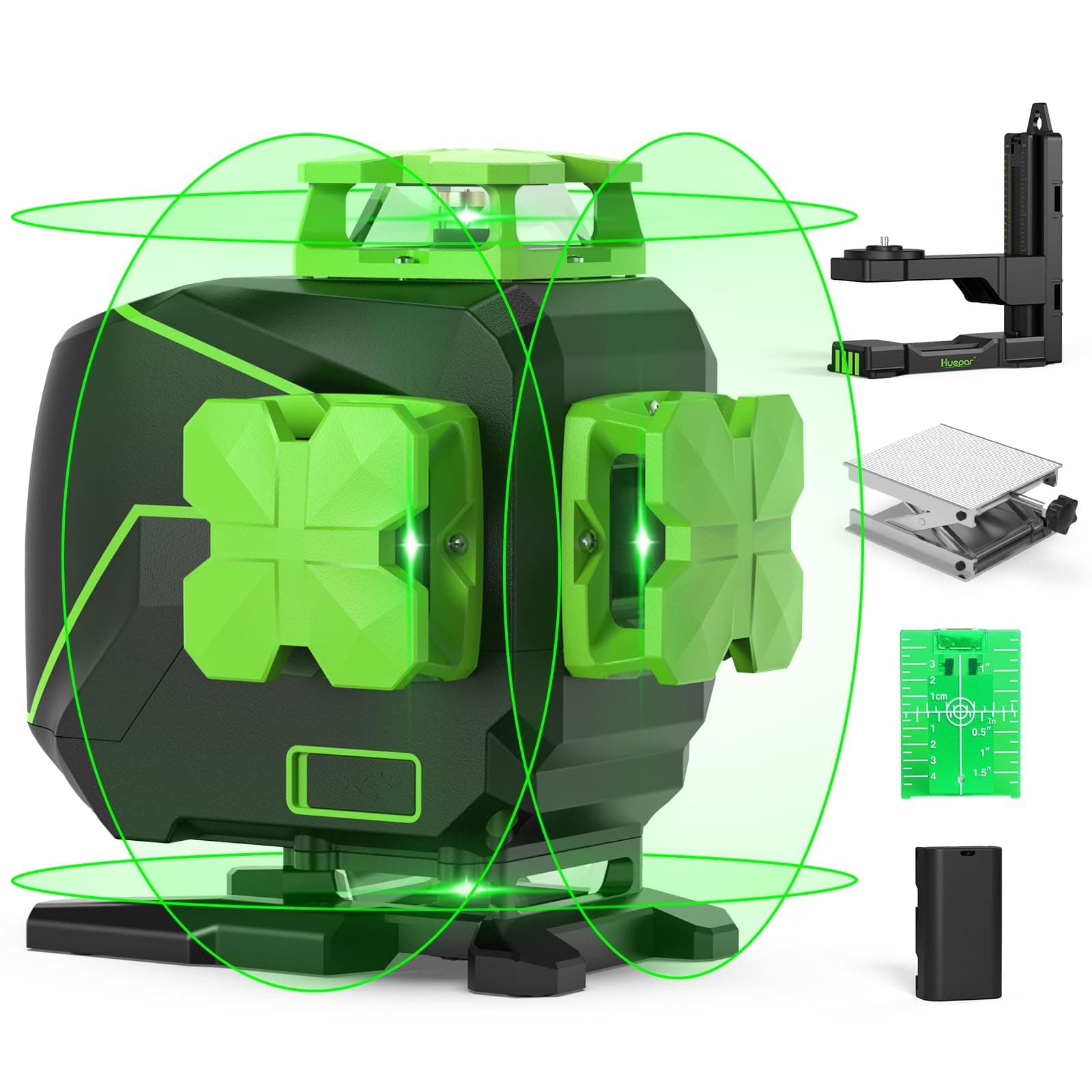 16 Lines Self-Leveling Laser Level 4 x 360°Cross Line - 4D Green Beam Rechargeable Tiling Floor Tool -2 360° Horizontal&2 360°Vertical -Lifting Base Included S04CG-L, S04CG-LC