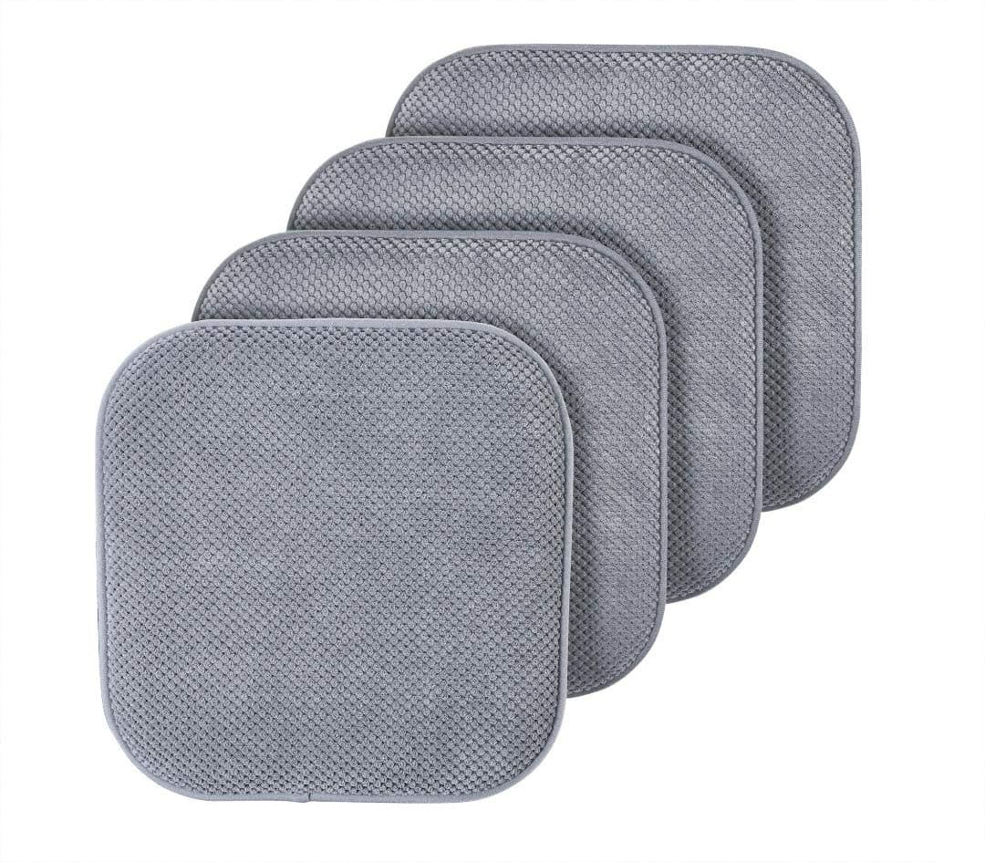 GoodGram 4 Pack Non Slip Ultra Soft Chenille Honeycomb Premium Comfort Memory Foam Chair Pads/Cushions - Assorted Colors (Silver/Light Gray)