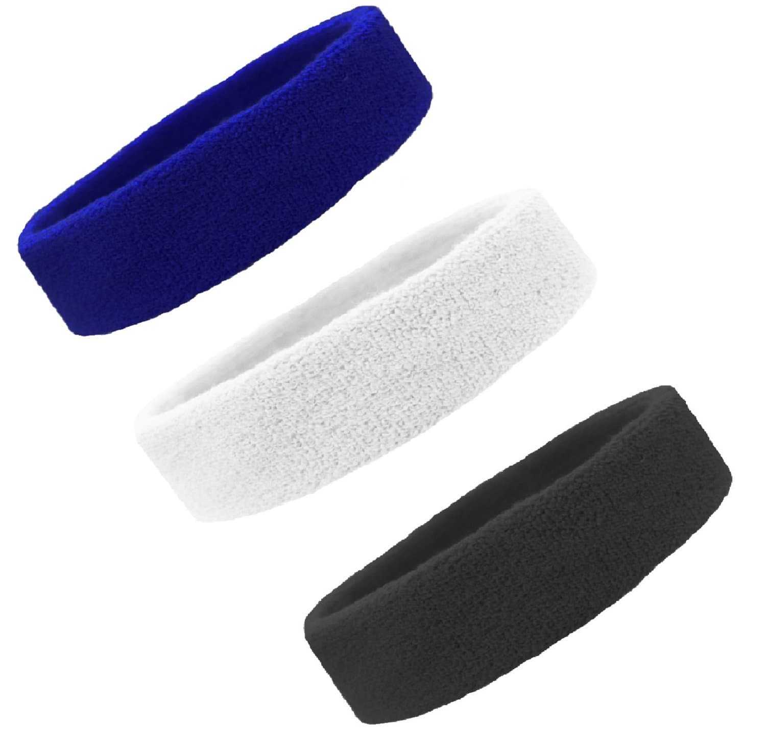 Sweat Bands/Headbands for Women Men Elastic Headband Sports Sweatbands Athletic Stretchy Head Band Workout Running Basketball Moisture Wicking Terry Cloth Set Sweat Hair