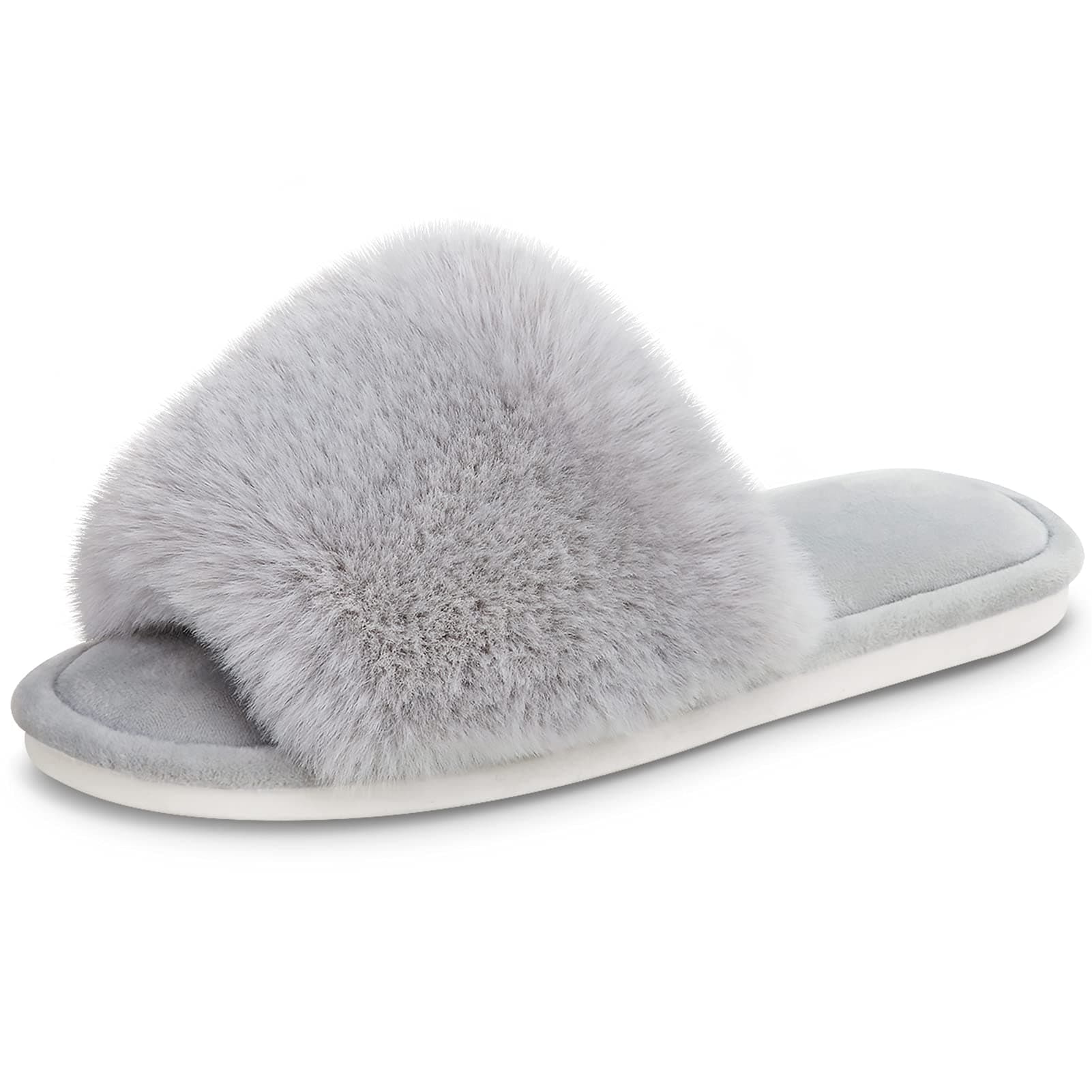 Parlovable Women's Faux Fur Slippers – Fluffy Open-Toe Memory Foam Slides with Anti-Slip Sole, Indoor & Outdoor House Shoes