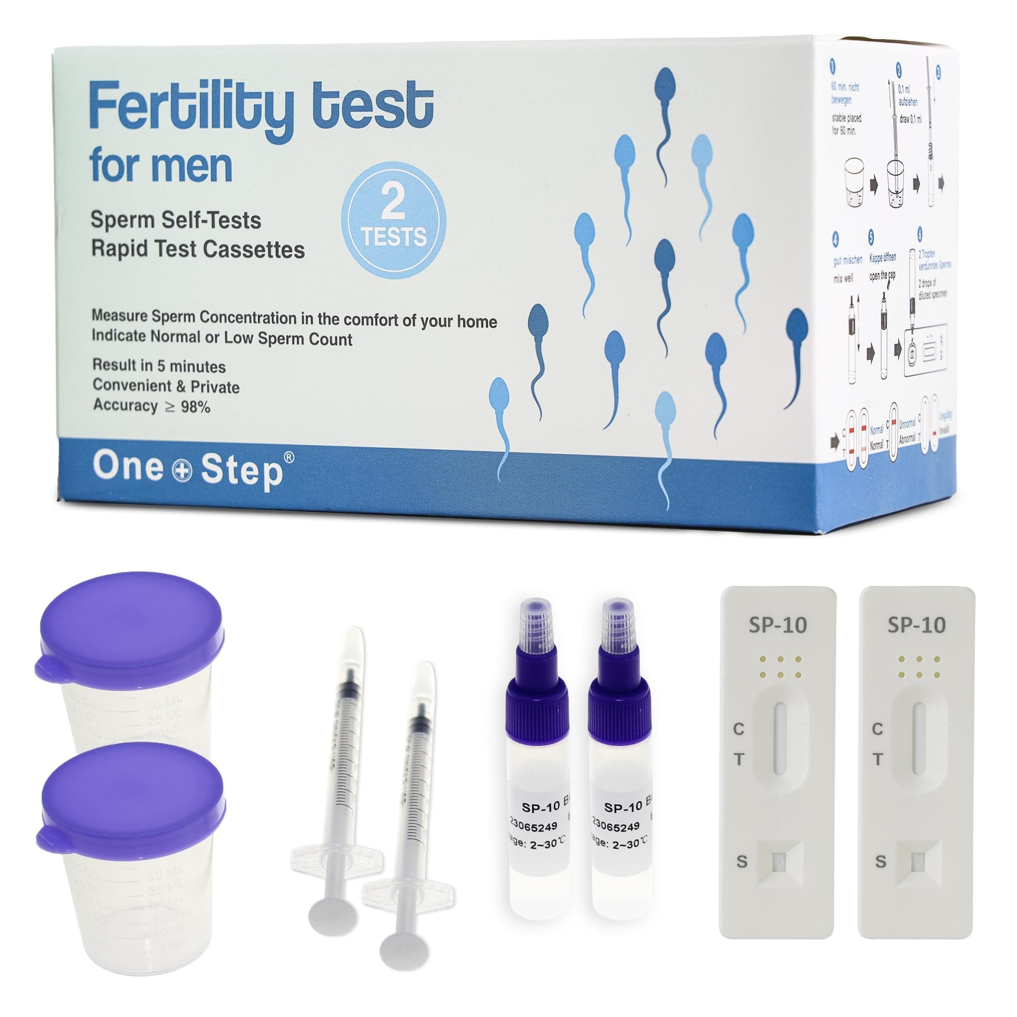 One Step Male Fertility Test Kit, 2‑Test Pack – Home Sperm Check Test for Men – Quick Male Fertility Rapid Test – Detects SP‑10 Protein & Estimates Sperm Concentration – in Vitro Infertility Aid