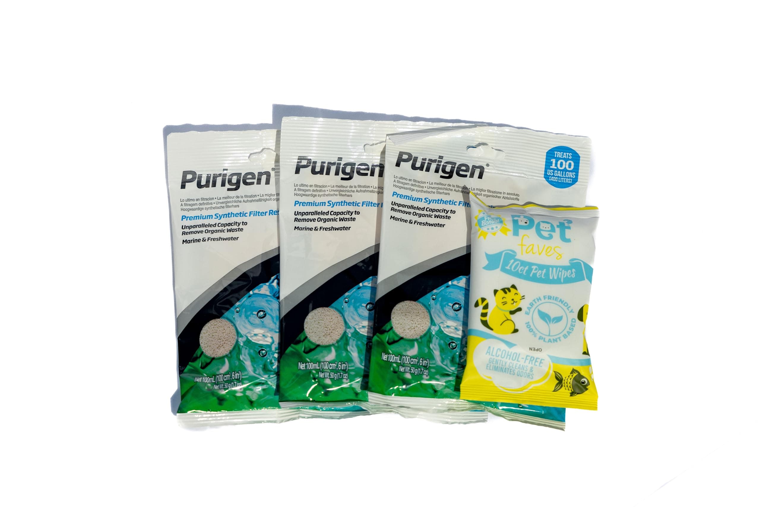 Purigen Organic Ultimate Filtration Resin 100ml (3 Pack) - Aquarium Fish Tank Filter Media for Freshwater & Saltwater with 10ct pet Wipes