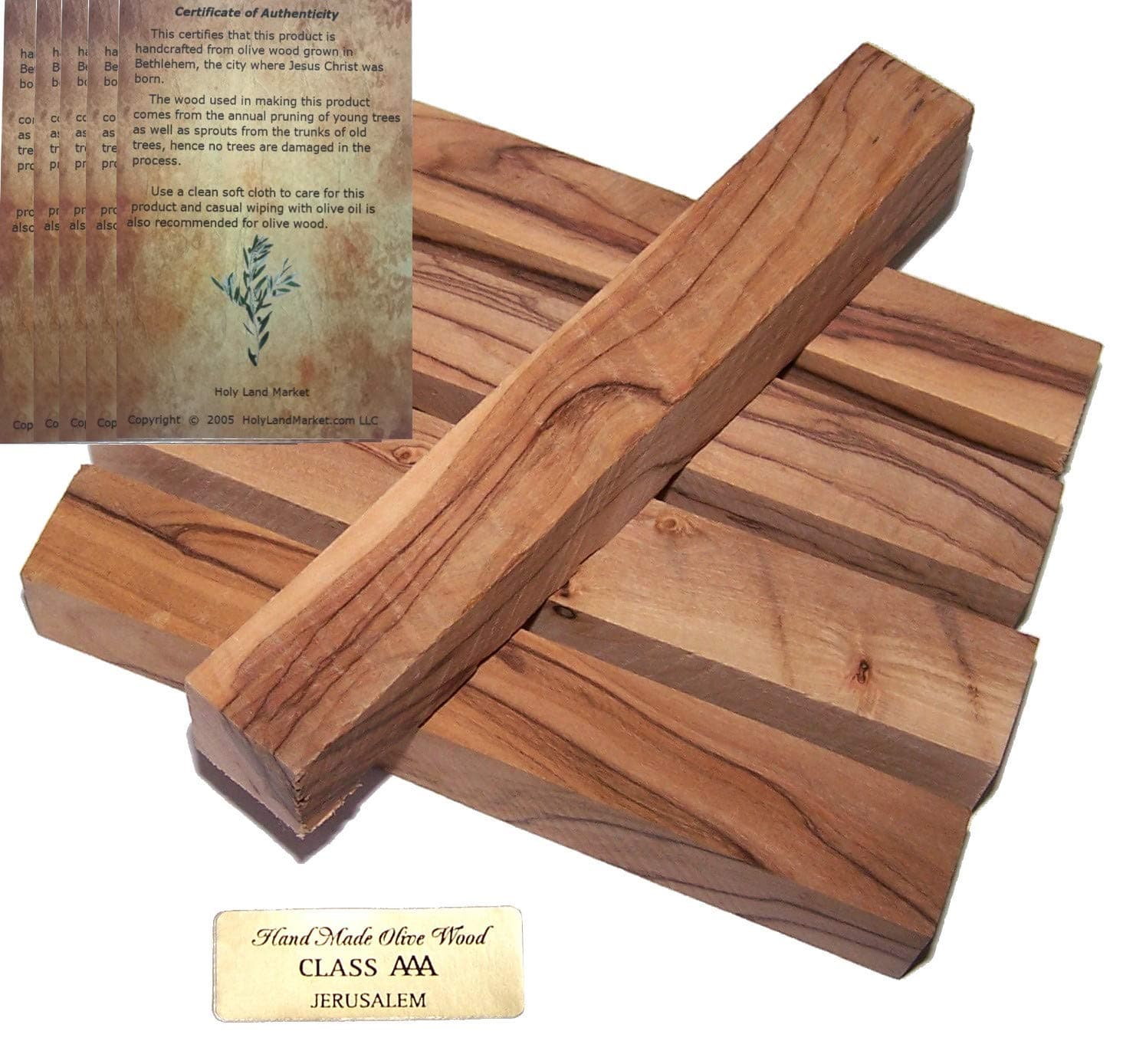 Holy Land Market Olive Wood Bethlehem Pen Blanks (Five) 5 pc or Blanks : 3/4" x 5-5.5" with Certificate