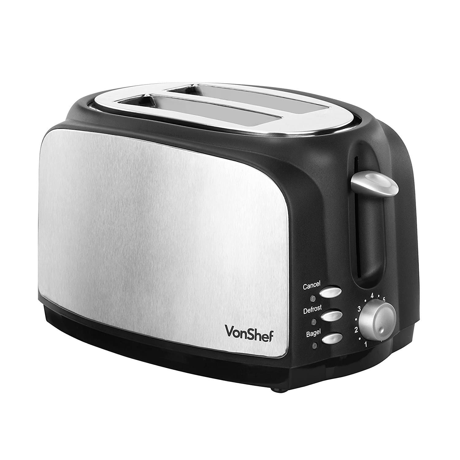 VonShef 700W 2-Slice Wide Slot Toaster with High Lift Lever & Slide-out Crumb Tray – Stainless Steel