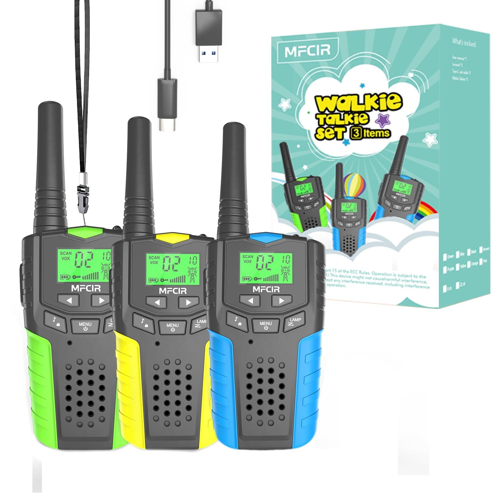 Kids Walkie Talkies Rechargeable 3 Pack,Long Range Walky Talky for Family Games Outdoor Hiking Camping,Mini Small Walkie Talkie 2 Way Radio Toy Boy Girl for 3-12 Year Old,Christmas Birthday Present