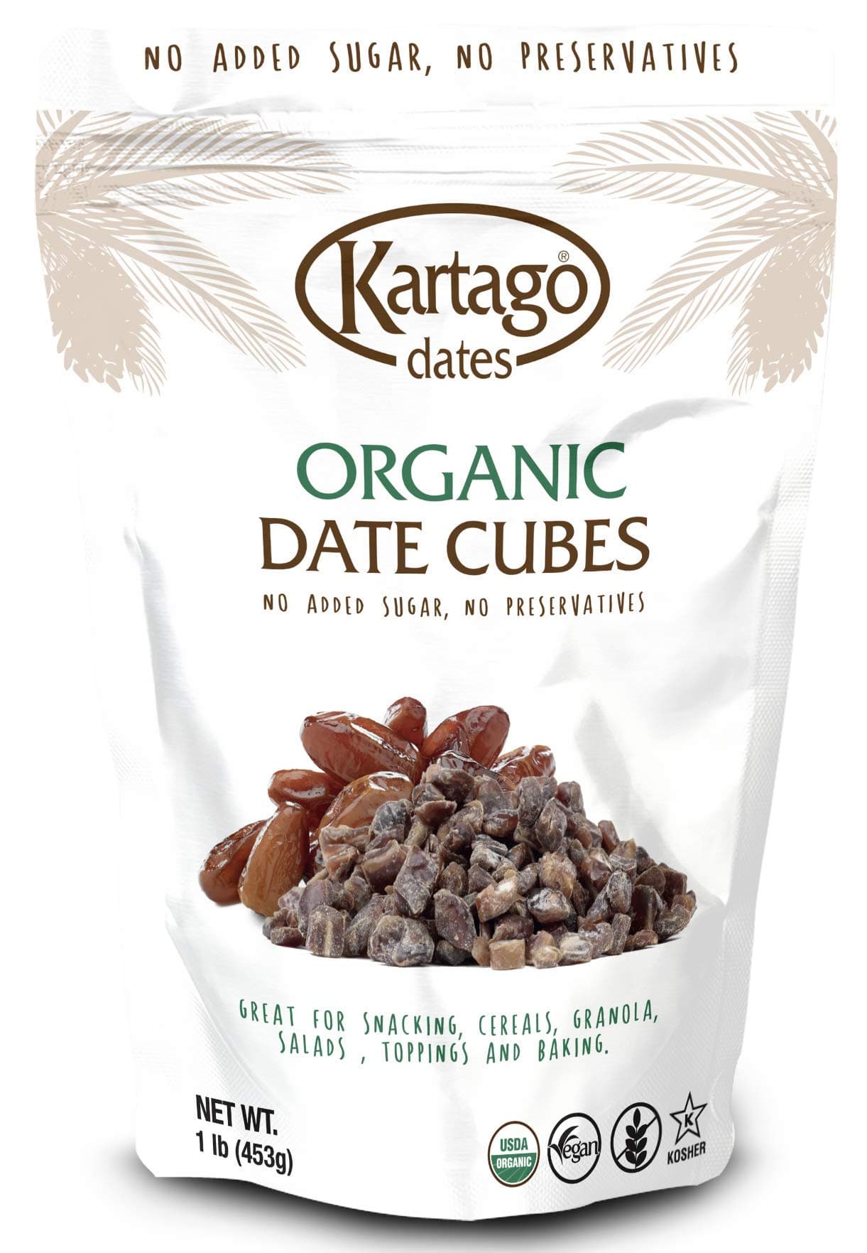 Organic Date Cubes - Deglet Noor Date Cubes from Kartago, 1lb Single Pack