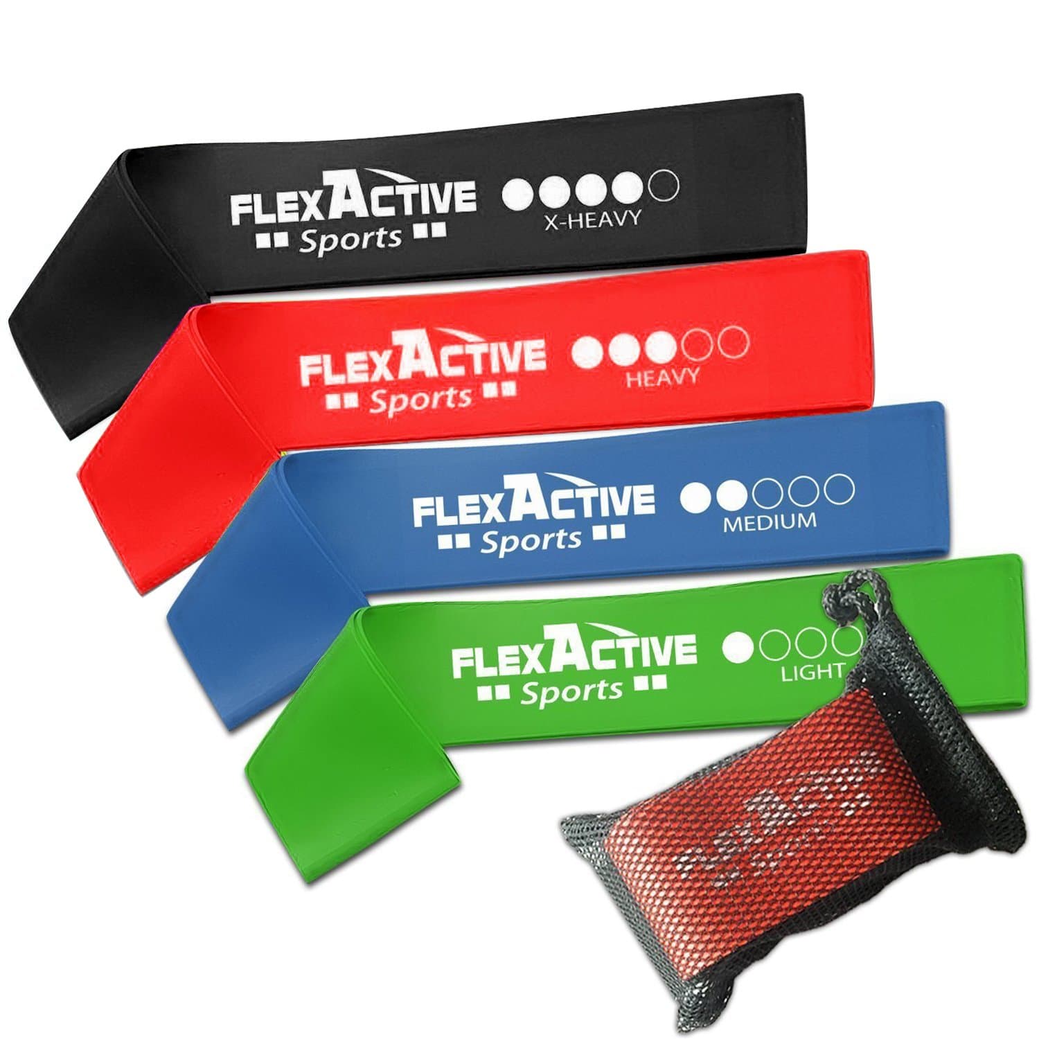 Flex Active Sports Resistance Loop Bands - Set of 5 Fitness Exercise Bands for Fitness Workouts - Stretching and Physical Therapy