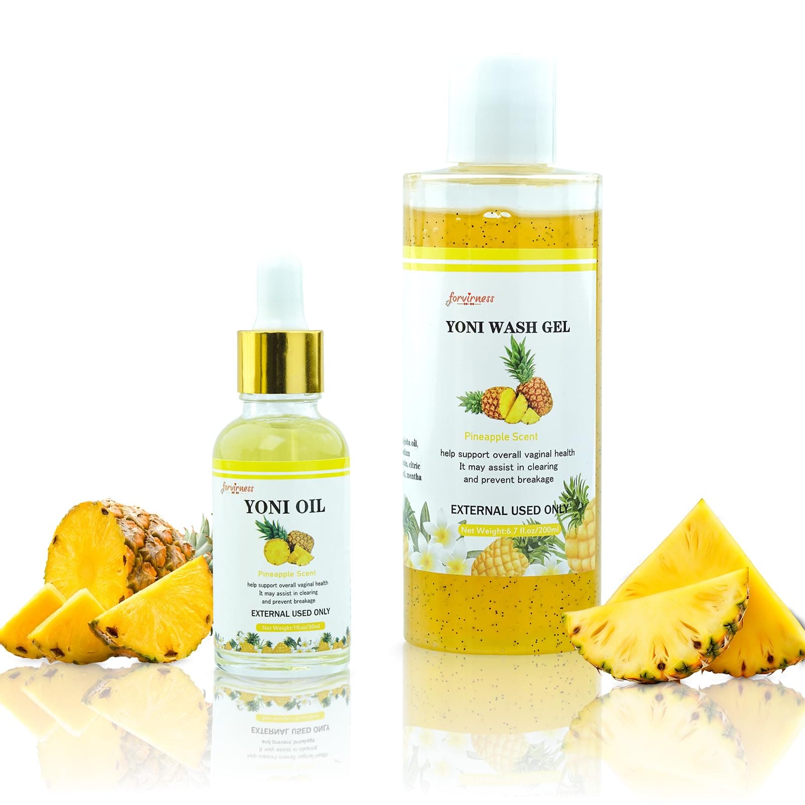 Natural Yoni Wash Yoni Oil Set, Feminine Wash for Women ph Balance, 1 fl.oz Feminine Oil & 6.7 fl.oz Intimate Wash - Pineapple Scent