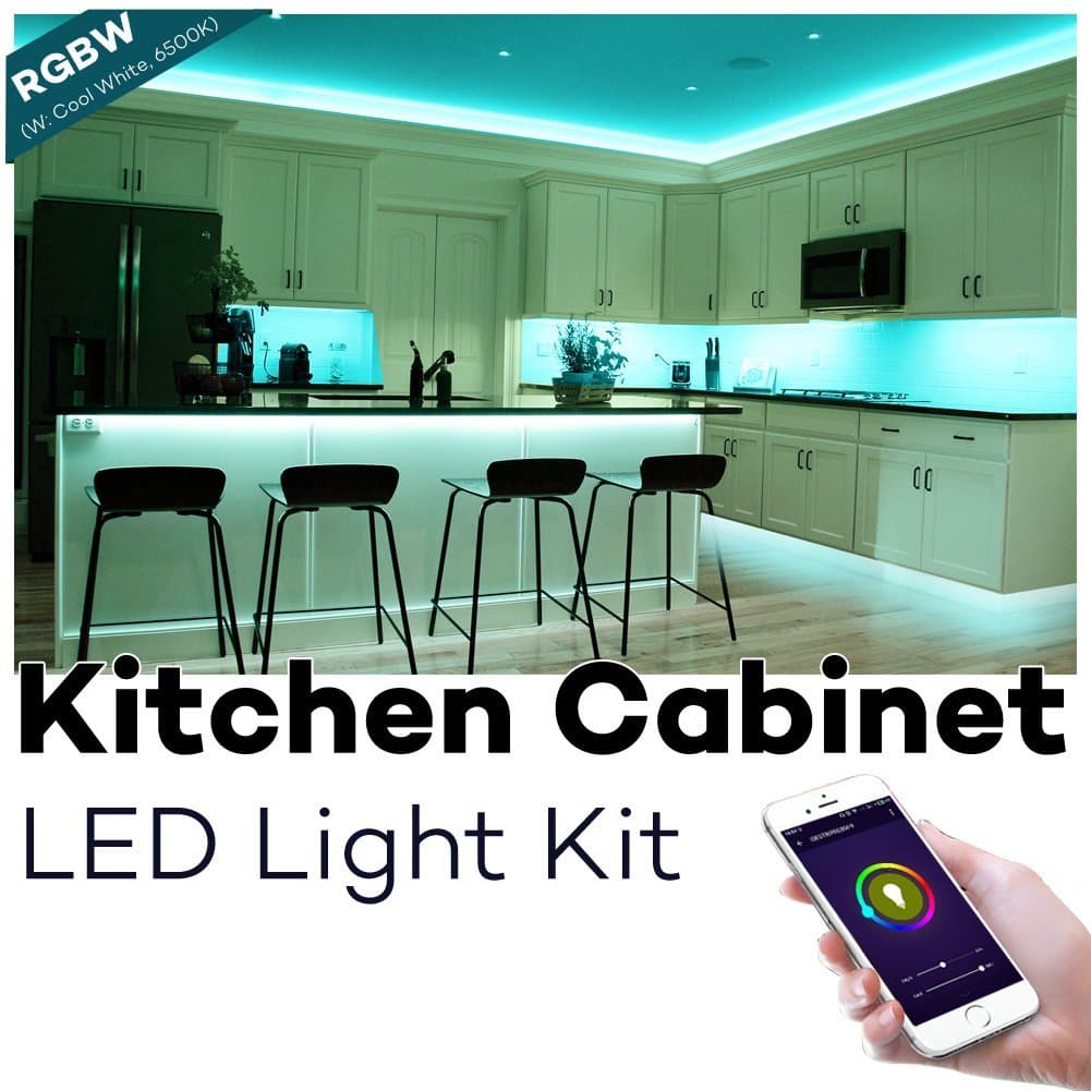 Under Cabinet Light, Megulla Smart Wifi RGBW (Cool White, 6000K) LED Light Strip with Timer and Dimmable, 59inch, IP65 Waterproof, UL-listed Power Adapter, APP Control by Smart Phone, Compatible with Alexa