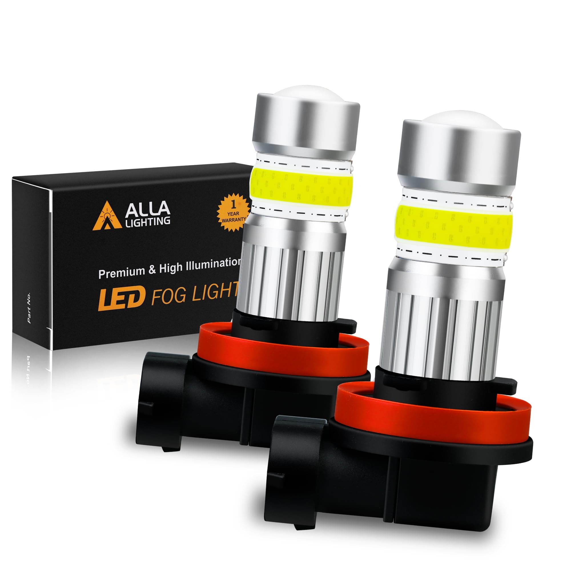 Alla Lighting 2800lm H8 H11 LED Fog Lights Bulbs, 6500K Xenon White H16 Replacement Xtreme Super Bright COB-72 SMD Cars Trucks