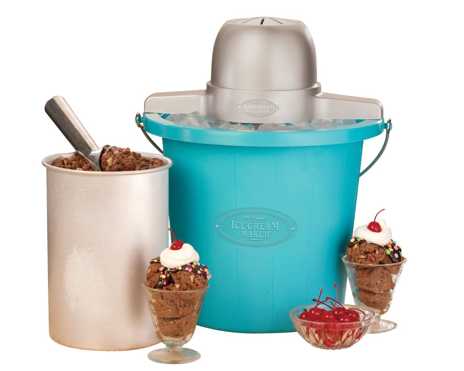 Nostalgia ICMP400BLUE 4-Quart Electric Ice Cream Maker with Easy Carry Handle