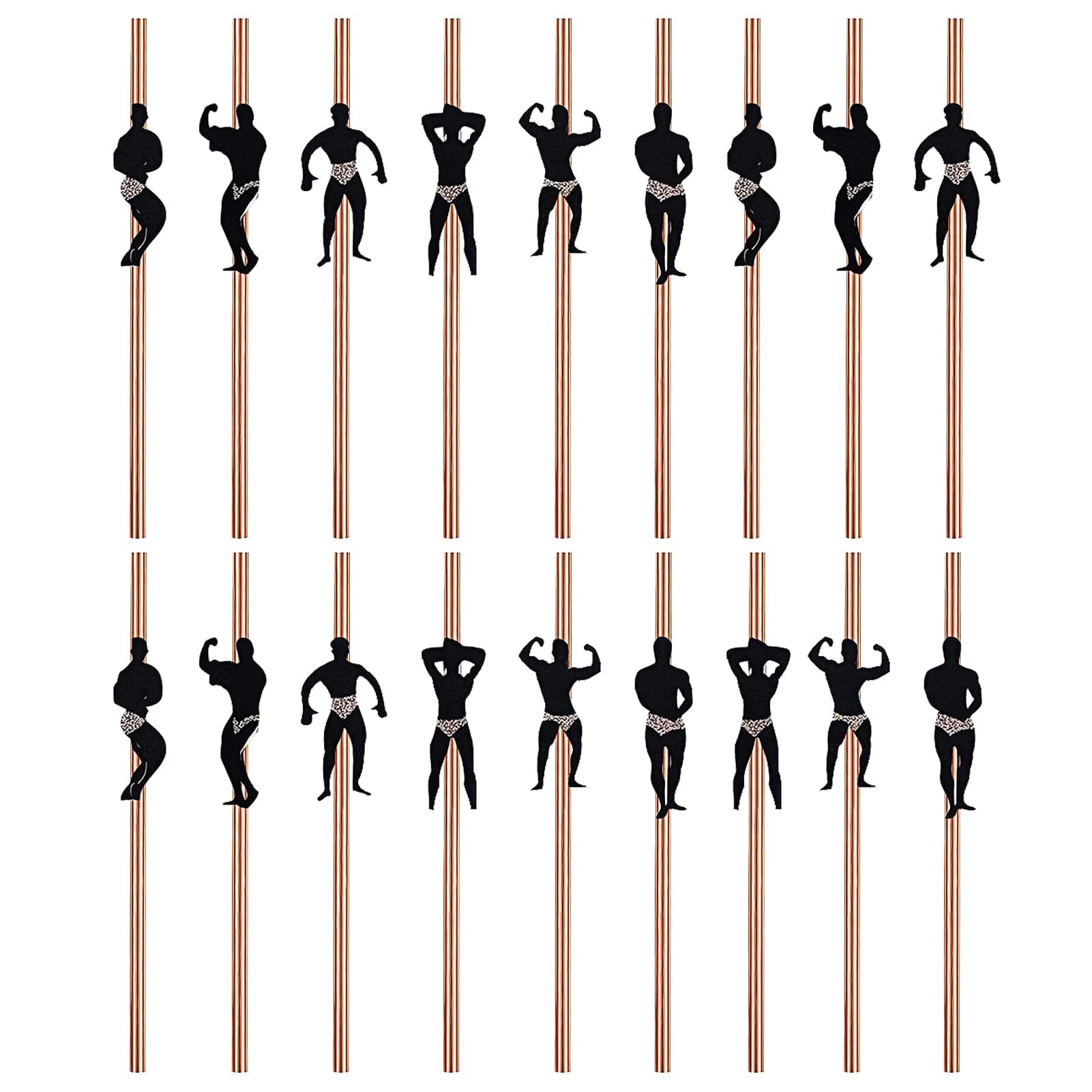 18pcs Hen Bachelorette Cocktail Dancing Men Male Stripper Rose Gold Paper Straws for Bachelorette Party Decoration