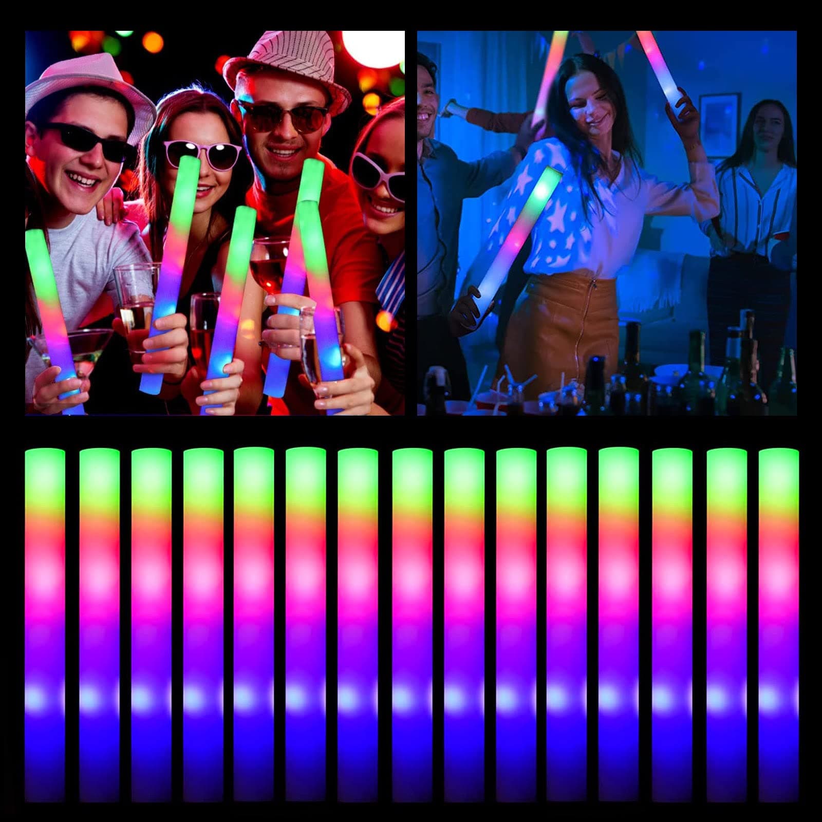 Glow Sticks Bulk, 28 Pcs LED Foam Glow Sticks, Christmas Party Favors with 3 Modes Colorful Flashing, Glow in The Dark Party Supplies Light Up Toys for Parties, Wedding, Birthday, New Years, Concert
