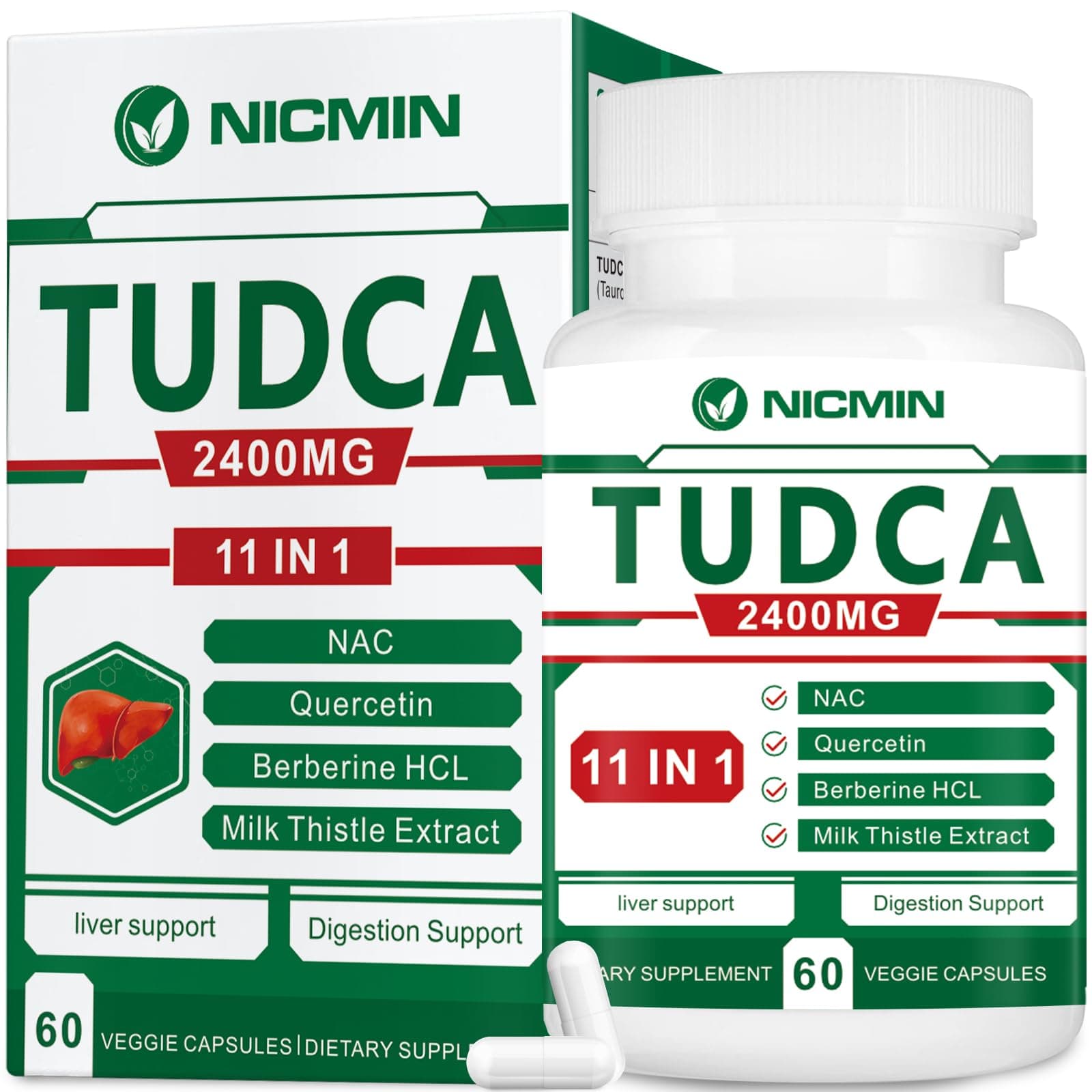 TUDCA Supplements 2400MG, Bile Salts Complex for Liver Detox & Gallbladder Cleanse, Anti-Aging for Men and Women, Digestive Health 60 Capsules