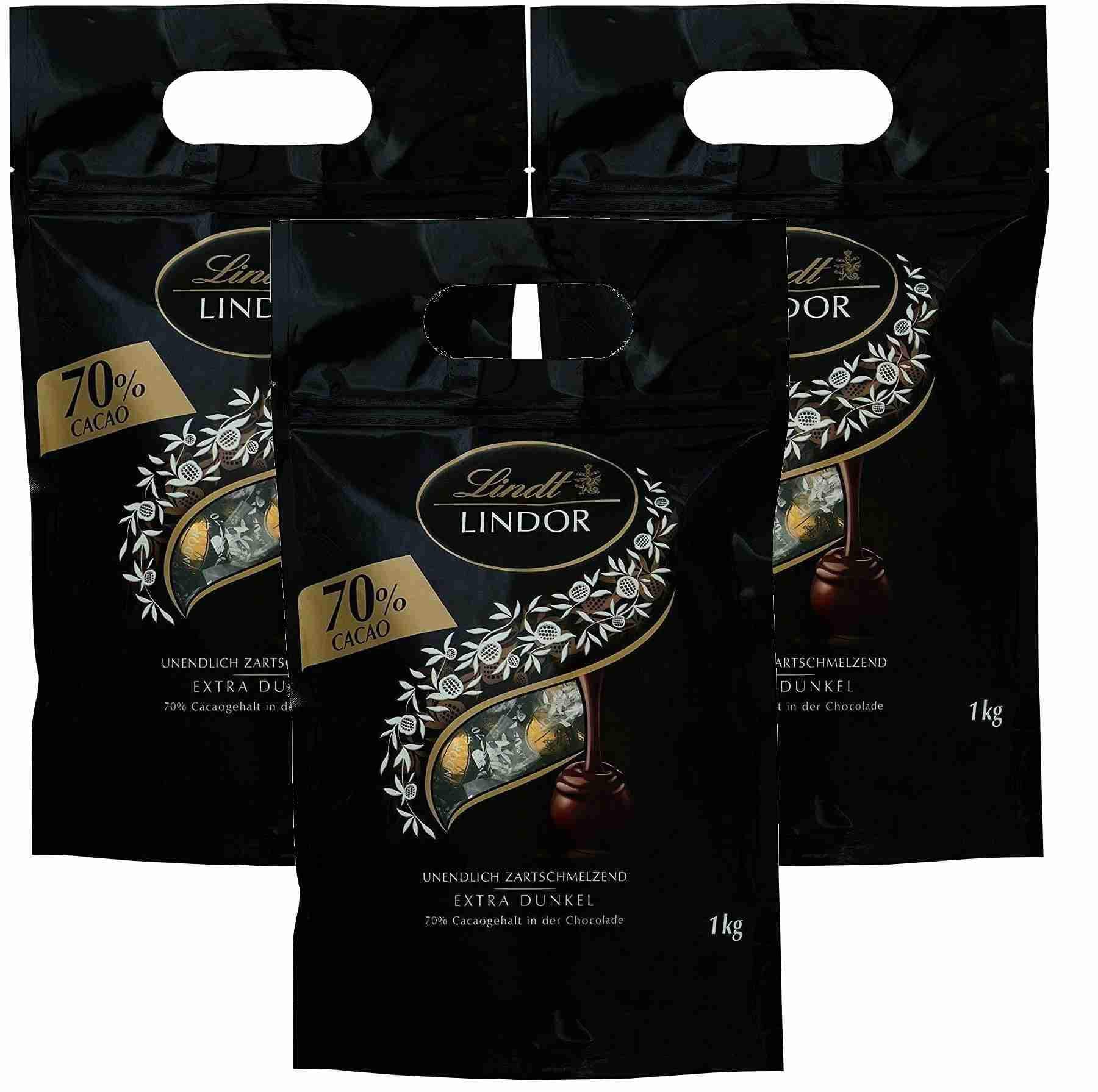 & Sprüngli Lindor Balls Extra Dark Lindt Chocolate with at Least 70% Cocoa Content, 3 x 1kg