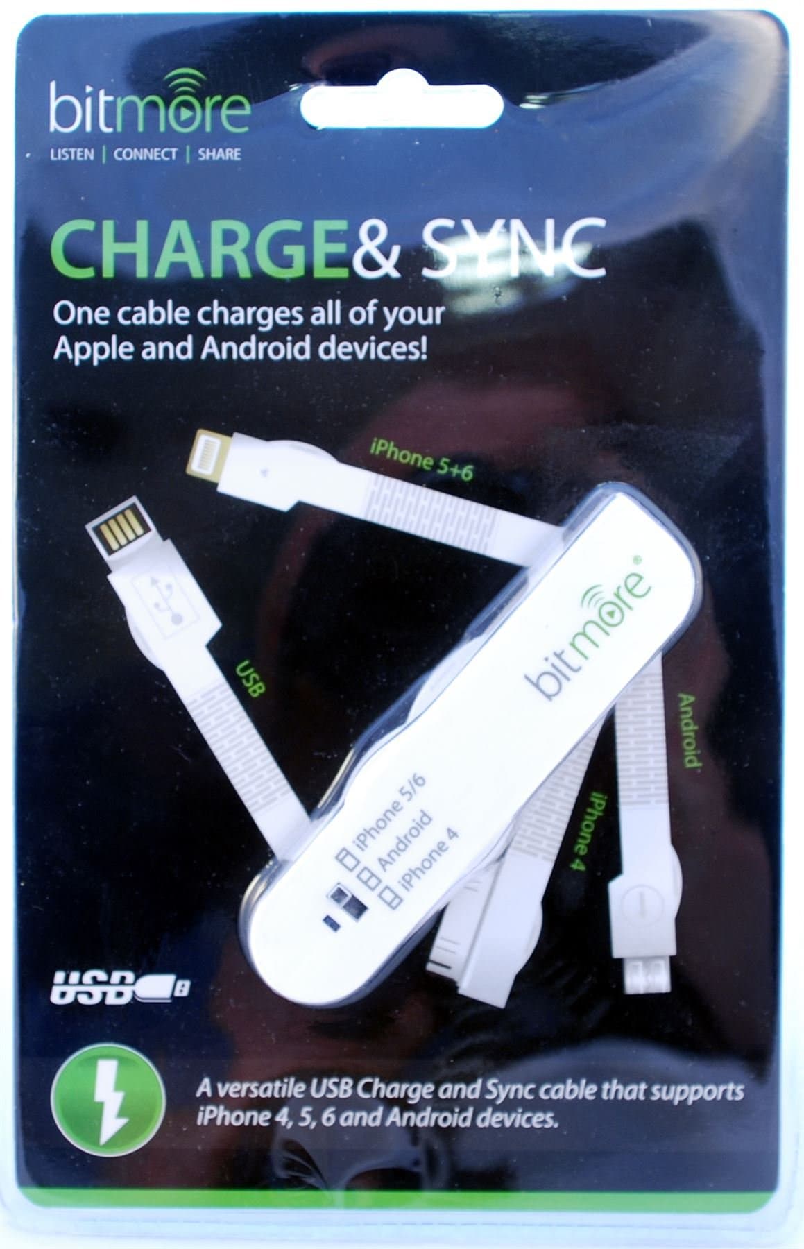 OterkinCharge and Sync Mult-Tool for iPhone 4 5 6 7 & Android Phones - WHITE.