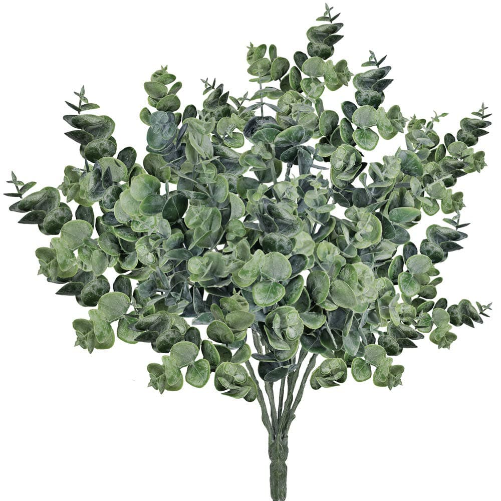Supla Pack of 3 Faux Eucalyptus Leaves Spray Artificial Greenery Stems Fake Silver Dollar Eucalyptus Branches Plants in Dusty Green 14.6" Tall x 10" Wide for Greenery Wedding Jungle Theme Party