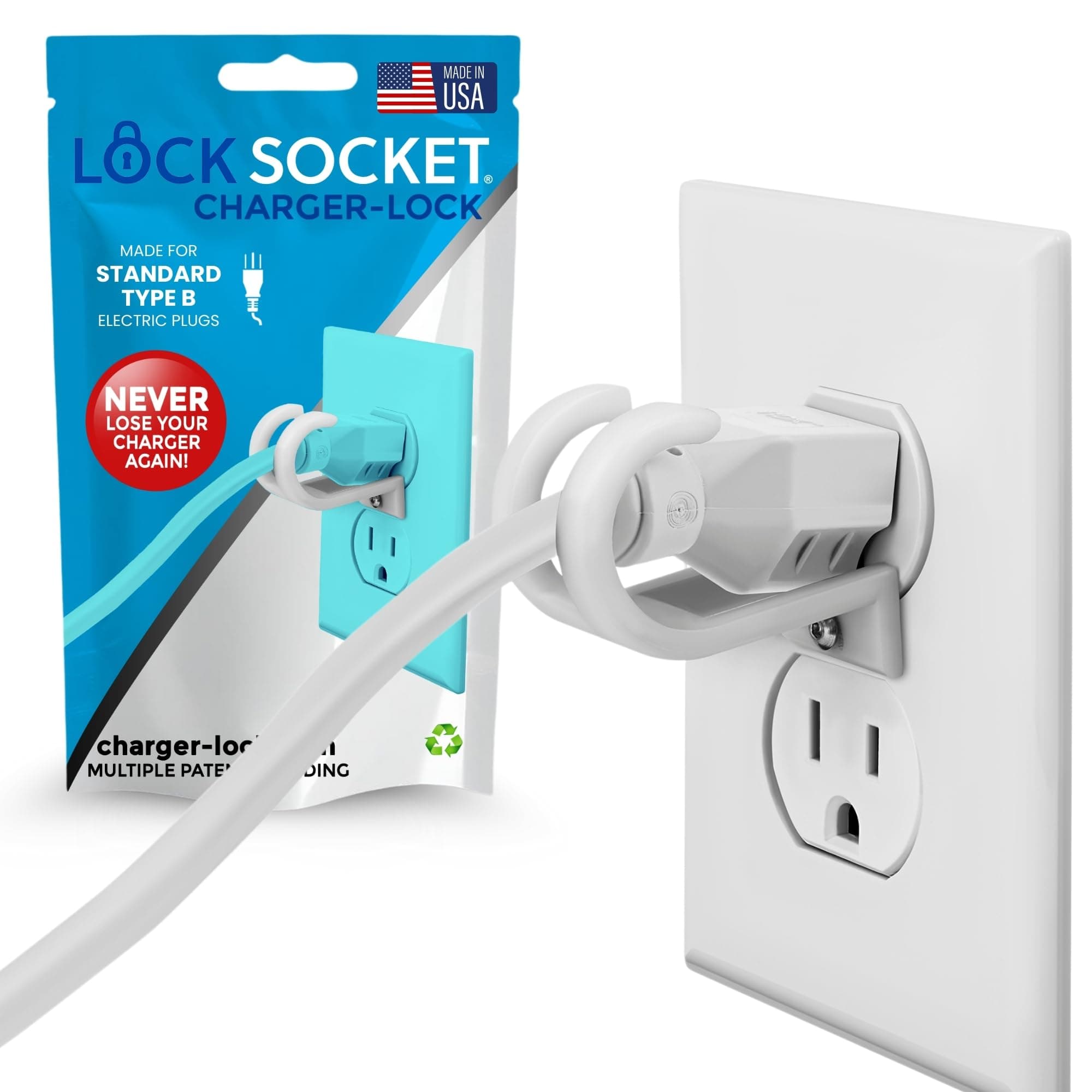 Lock Socket 3 Prong Outlet Lock (White) | Anti Theft Lock to Secure Three Pronged Plugs to The Outlet | an Innovative Way to Prevent Cords Unplugging|Child-Safe, with Security Screw |Made in USA