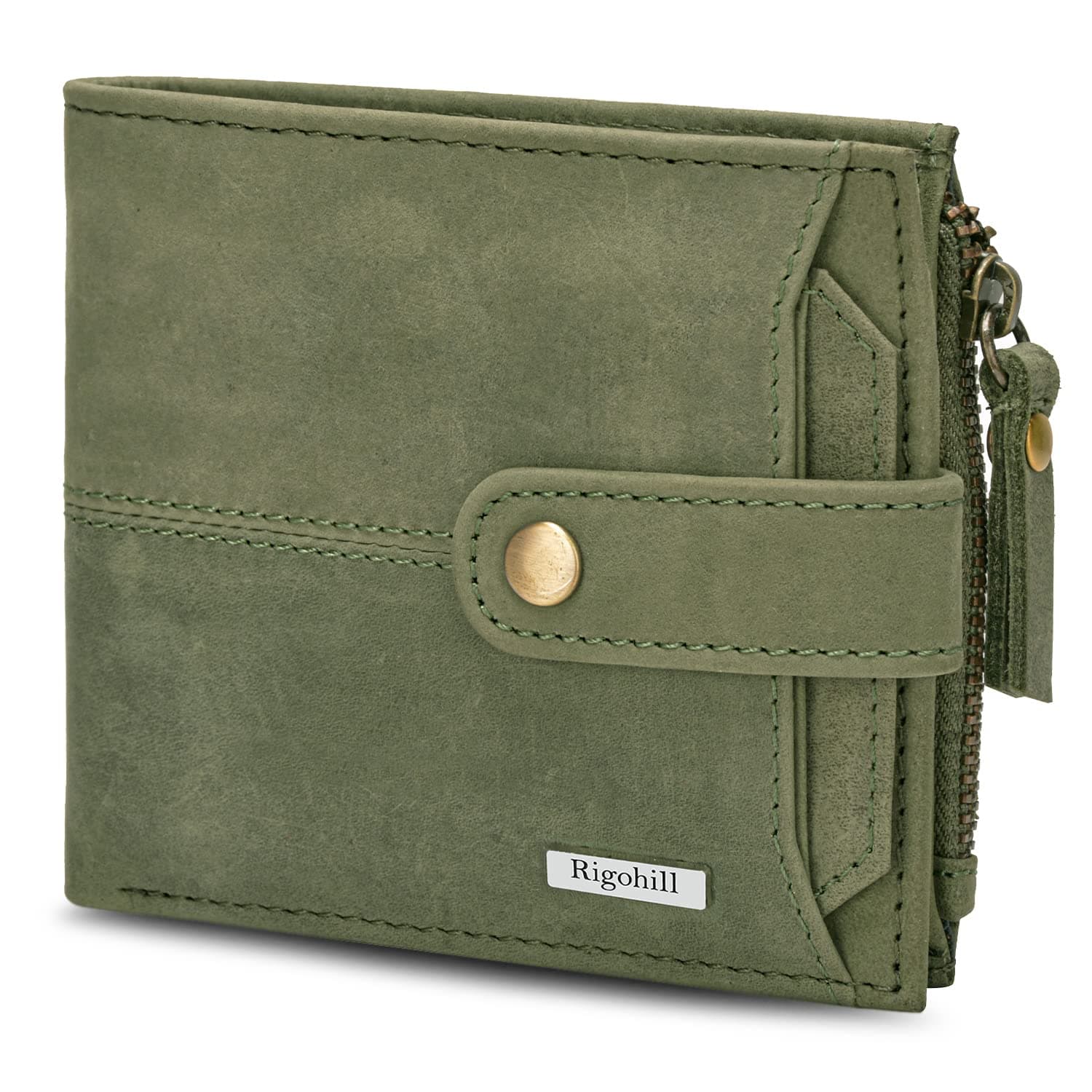 Doger Olive Green Leather Wallet For Men, 2 Card Slot | RFID Wallet