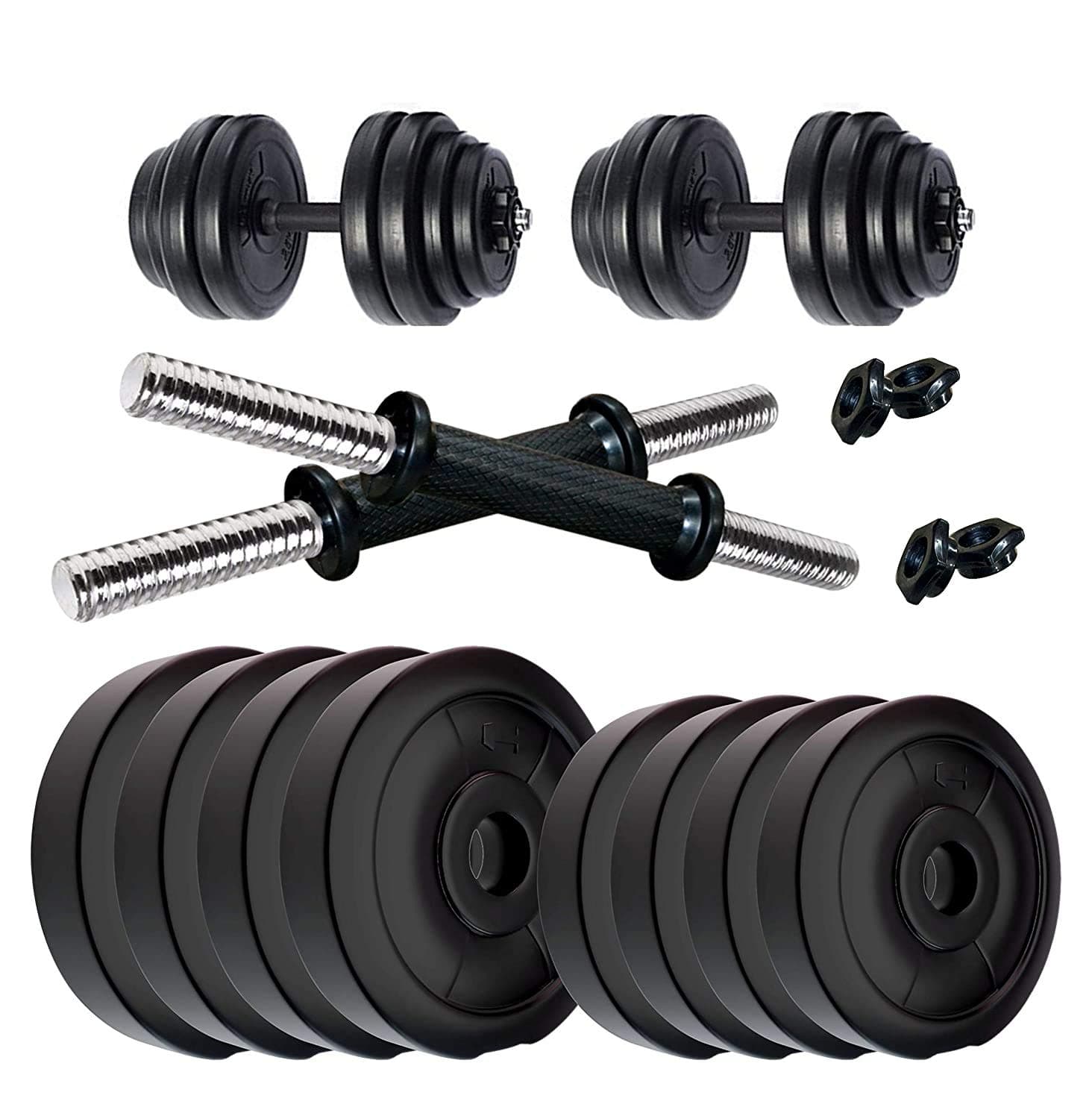 Koxtons Premium Weight Adjustable 14 Kg PVC Dumbell Set, Best Home Gym & Fitness Kit, 10 KG, Black Colour