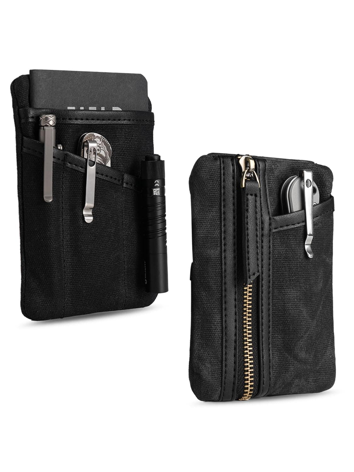 SP6 EDC Pouch, Waxed Canvas Compact Pocket Organizer, EDC Pocket Pouch for Men, Zippered Pocket Pouch, Mini EDC Organizer for Everyday Carry, Multitool Organizer Pouch (Oil Wax Black)