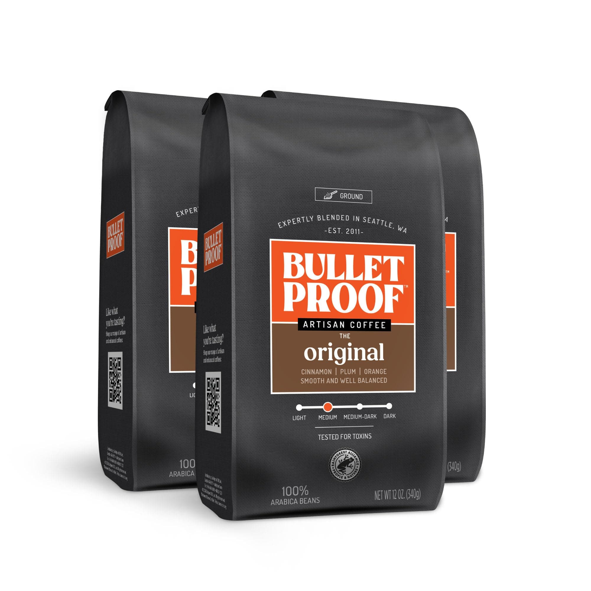Bulletproof The Original Ground Coffee, Premium Medium Roast Organic Beans, 3-Pack