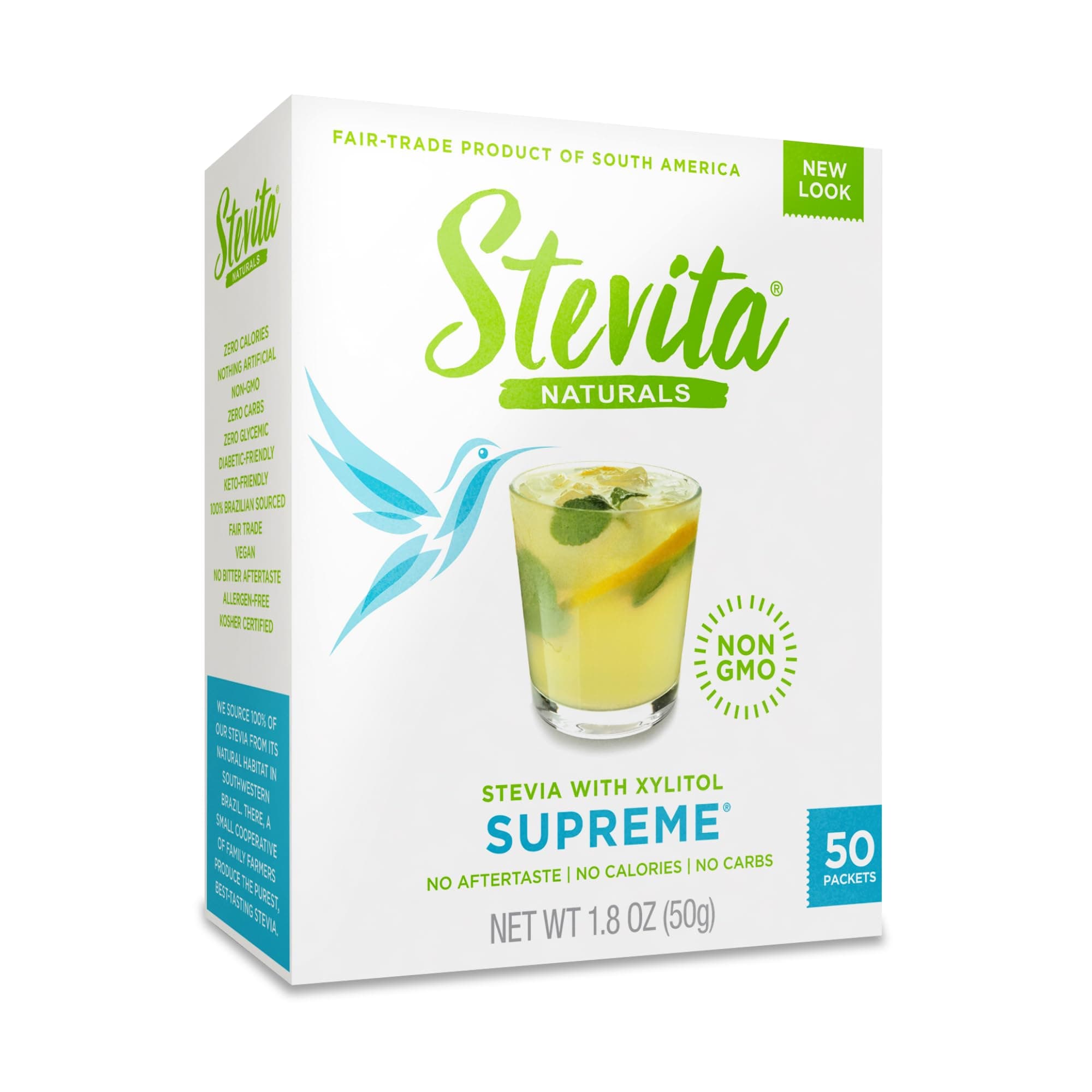 Stevia with Xylitol Supreme - 50 Packets - All-Natural Sweetener, No Calories - Non-GMO, Vegan, Kosher, Keto, Paleo, Gluten Free, Erythritol-free - 50 Servings