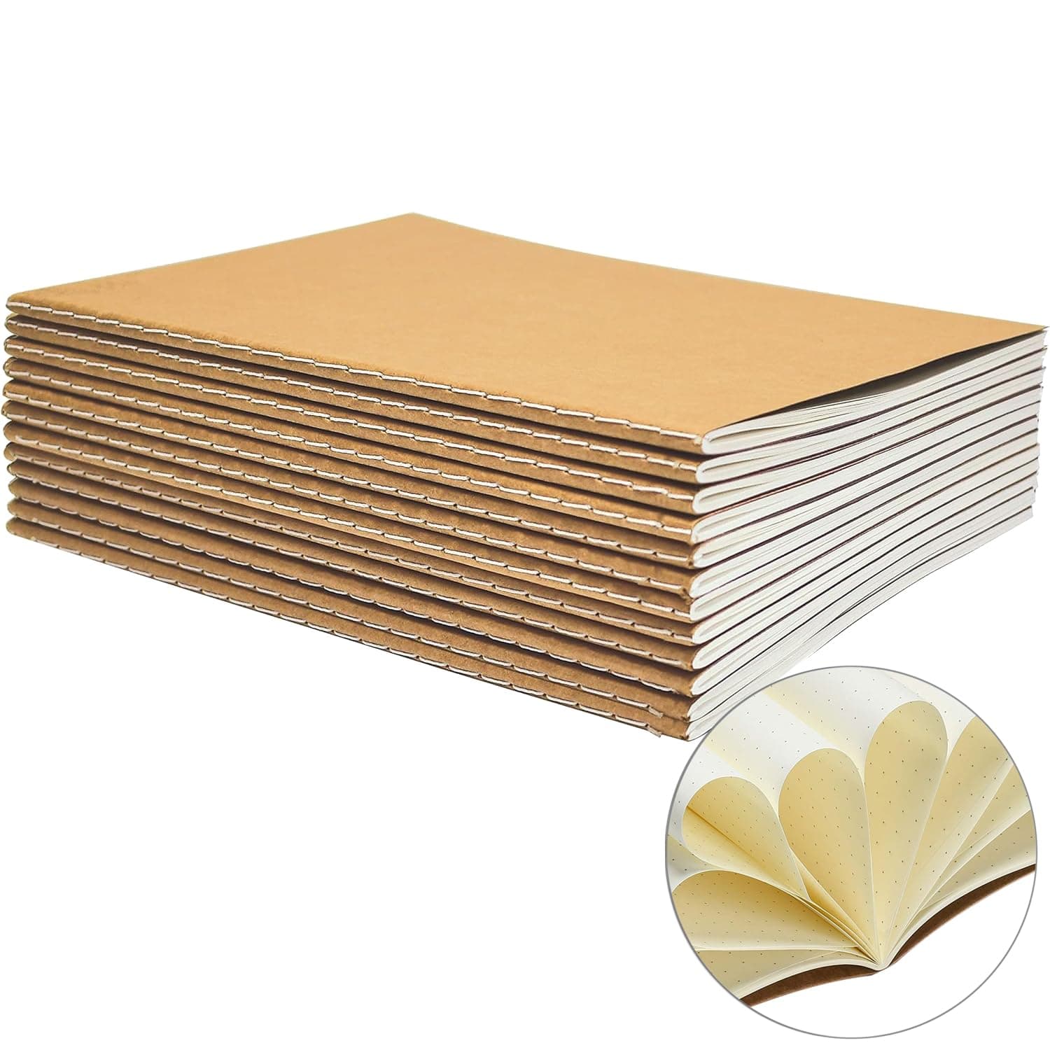 YBCPACK 12 Pack A5 Dot Notebooks Kraft Brown Cover with Dot Grid Paper, Journal Dotted Notebook for Students, Travelers, Office - Memo Diary Subject Notebook - 60 Dotted Pages/30 Sheets