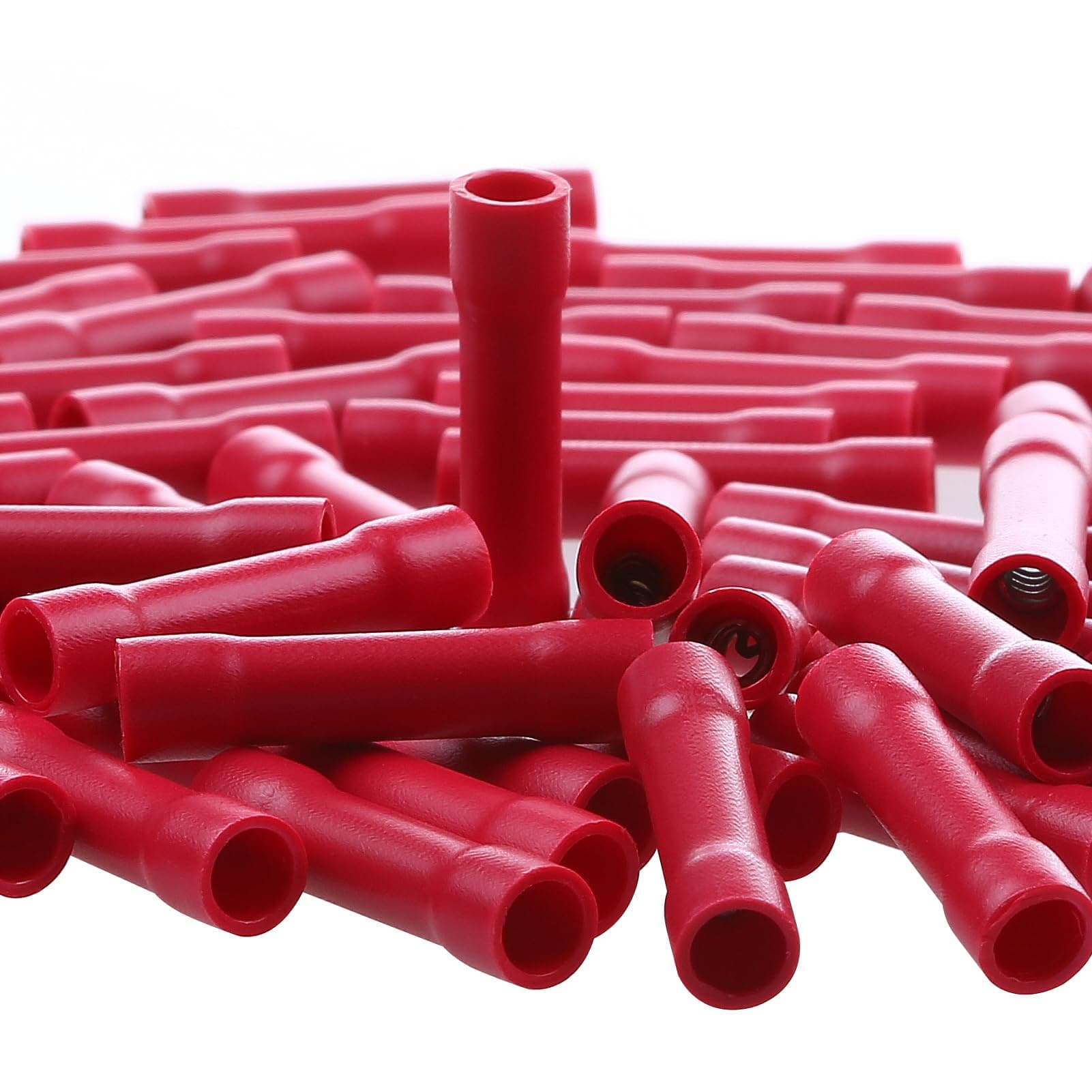 AIRIC Red Butt Connectors Crimp 100pcs 22-16AWG Butt Connector Fully Insulated PVC Butt Splice Wire Connectors, 22-16 Gauge