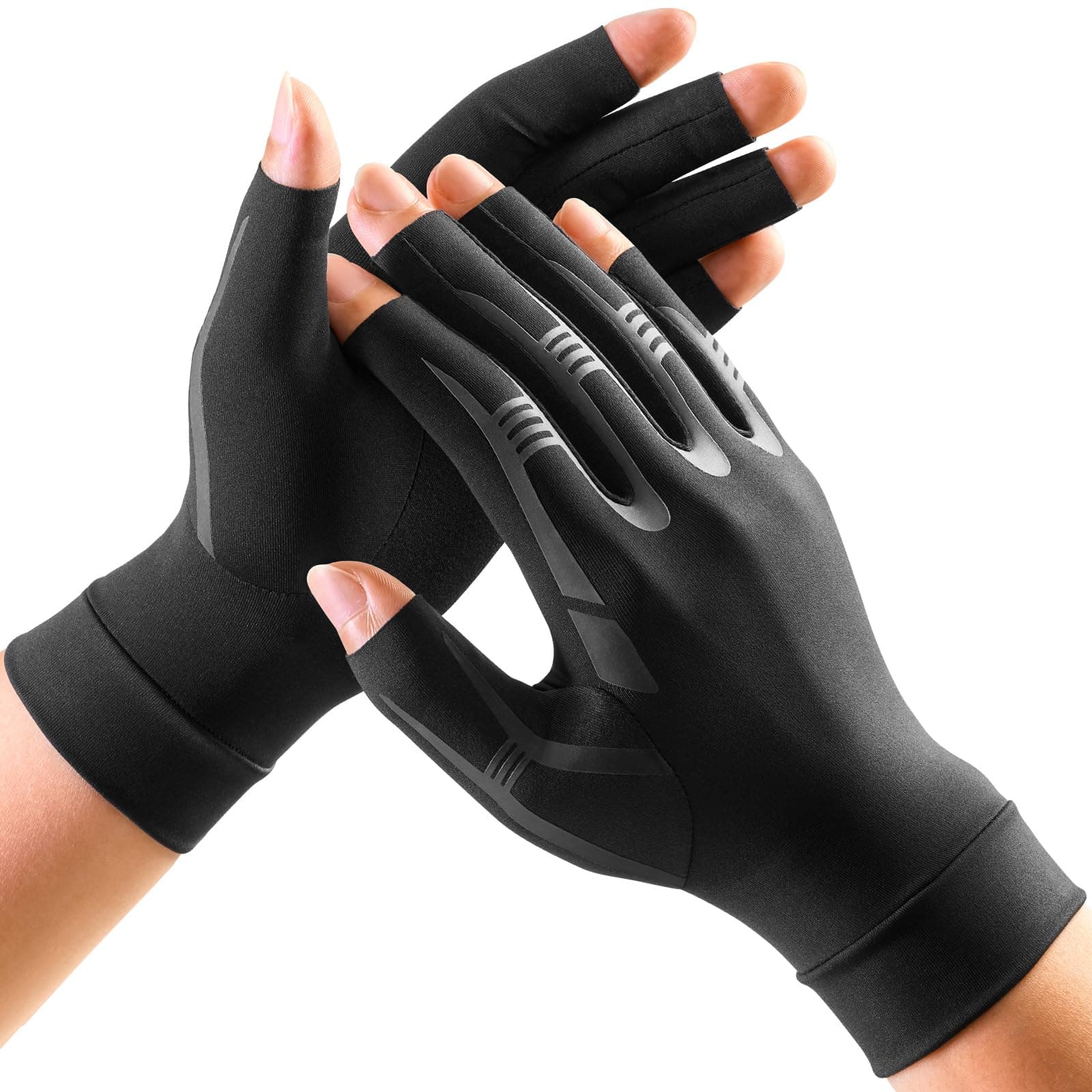 FREETOO Support Arthritis Gloves Women Men, Fingerless Compression Gloves with Grip for Sleeping Work, Orthopedic Hand and Finger Support Gloves for Carpal Tunnel, Swelling, Rheumatism, Tendinitis