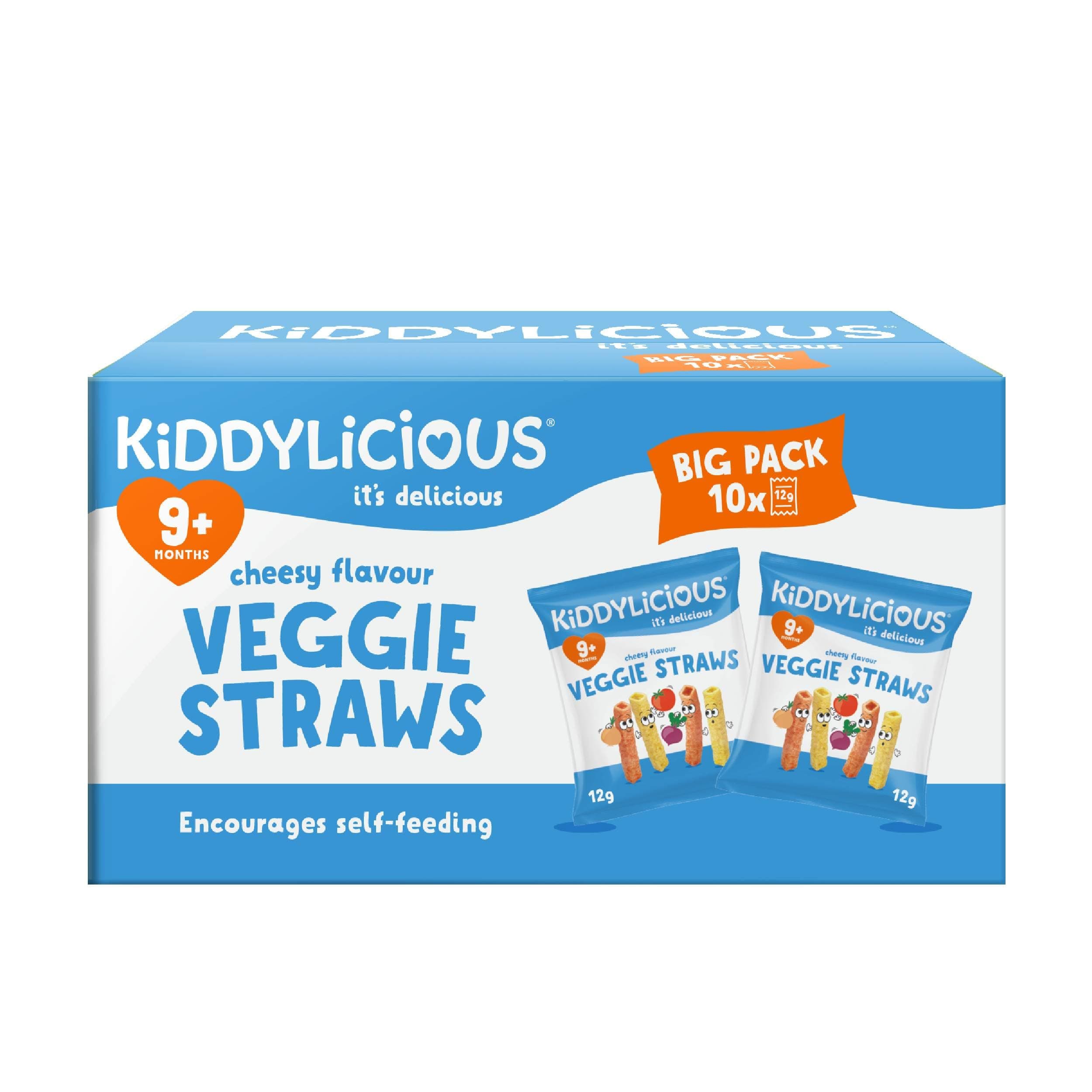 Kiddylicious Cheesy Veggie Straws - Delicious Finger Food Kids Snack - Gluten Free - Suitable for 9+ Months - 10 Packs (10x12gm)