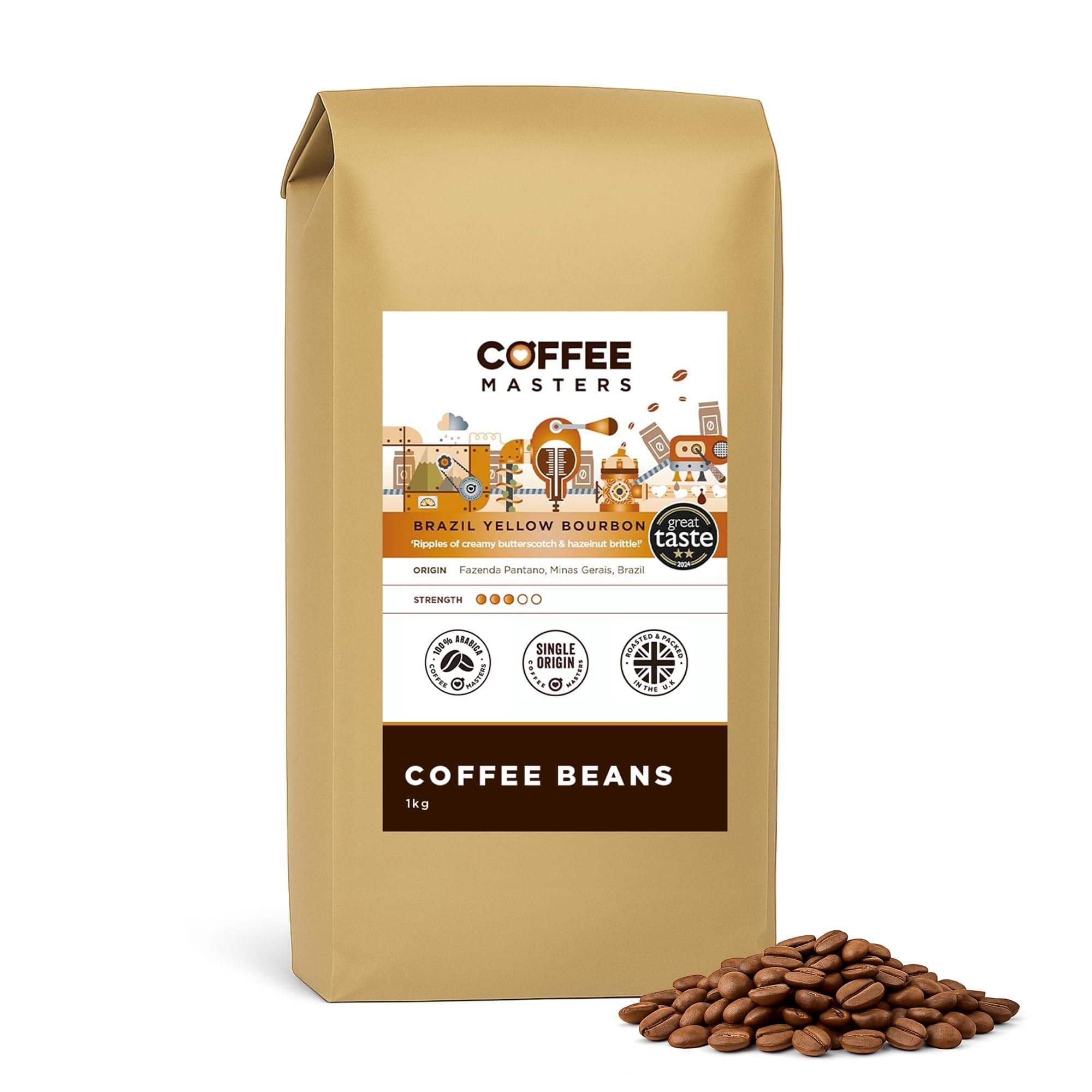 Brazil Yellow Bourbon Coffee Beans 1kg - Single Origin 100% Arabica, Heavy Bodied Creamy Espresso - Brazilian Bean for Barista Machines - Great Taste Award Winner 2024