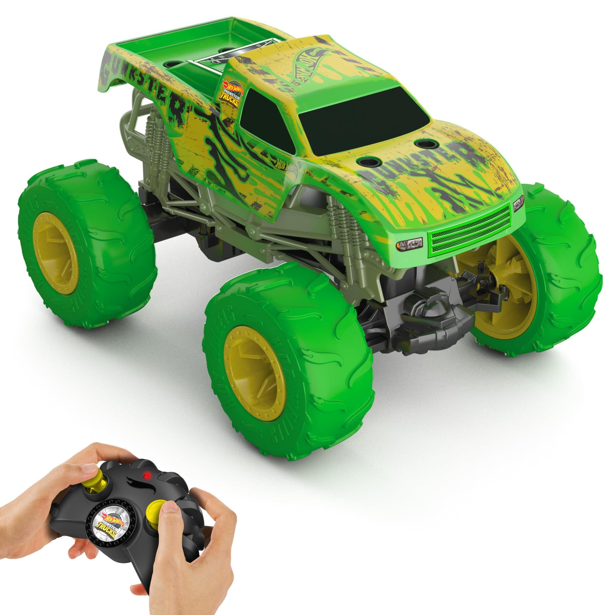 Monster Trucks 1:15 Scale Gunkster RC Truck, Glows in the Dark, Terrain Action Tires with Off-Roading Capability, HTP15