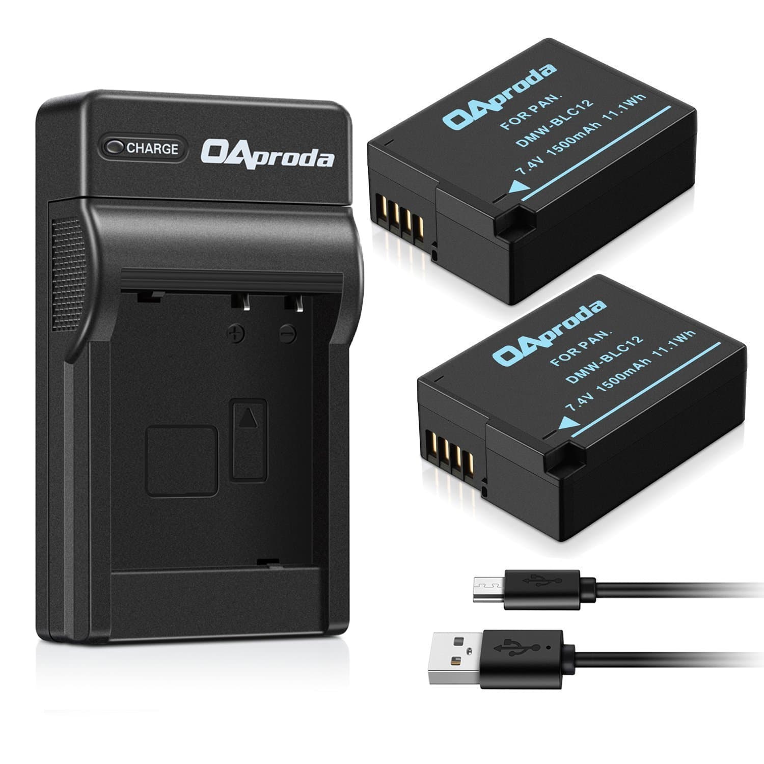 OAproda 2 Pack DMW-BLC12 Battery-Fully Decoded and Micro USB Charger for Panasonic Lumix DMC-FZ200,DMC-FZ300, DMC-FZ1000, DMC-G5, DMC-G6, DMC-G7, DMC-GX8, DMC-G85, DMC-GH2, DMW-BLC12E, DMW-BLC12PP