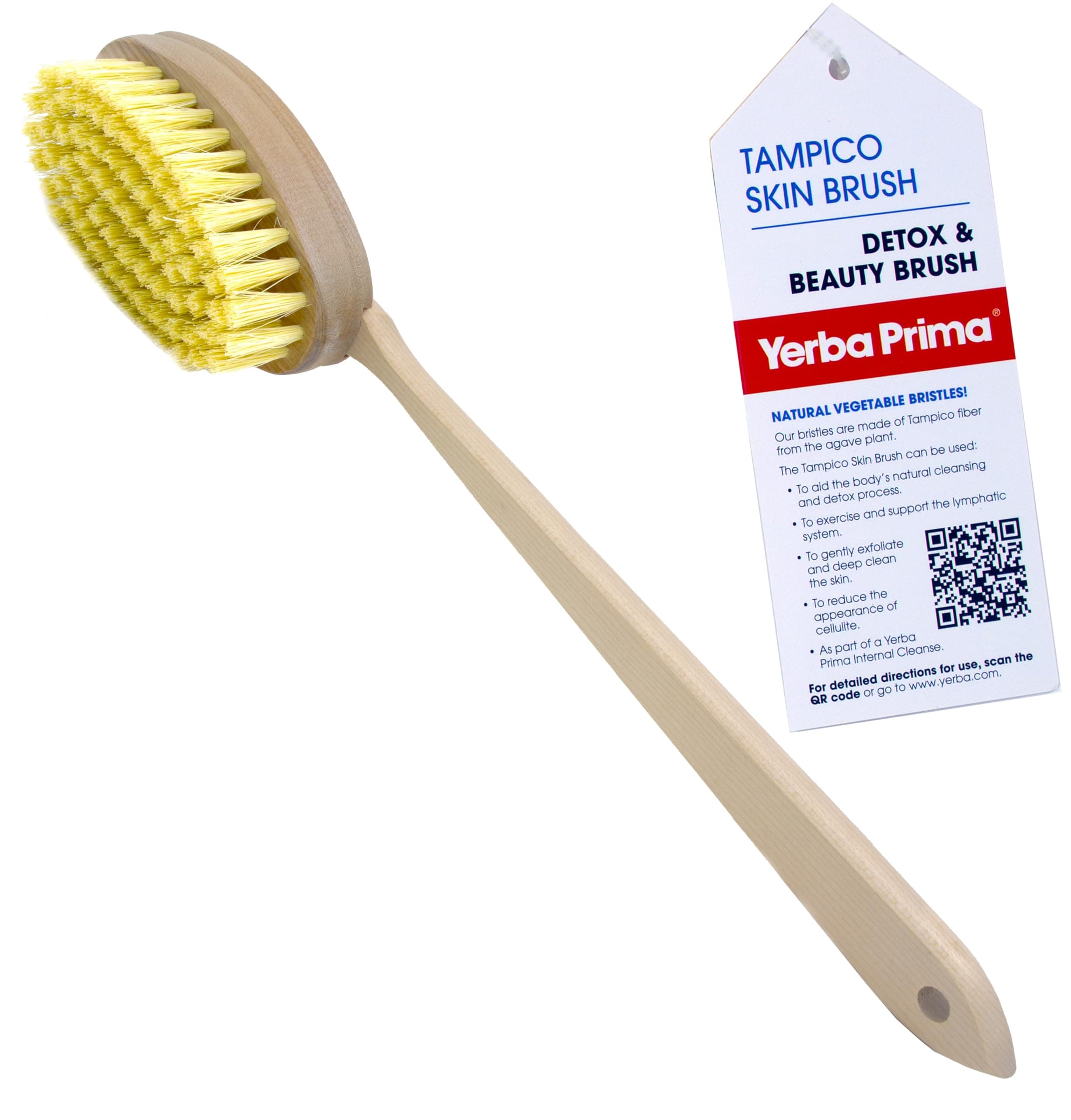 Tampico Skin Brush for Exfoliation, Dry Brushing, and Blood Circulation with Natural Fiber Bristles and an All-Natural Maple Wood Handle - 1 Brush